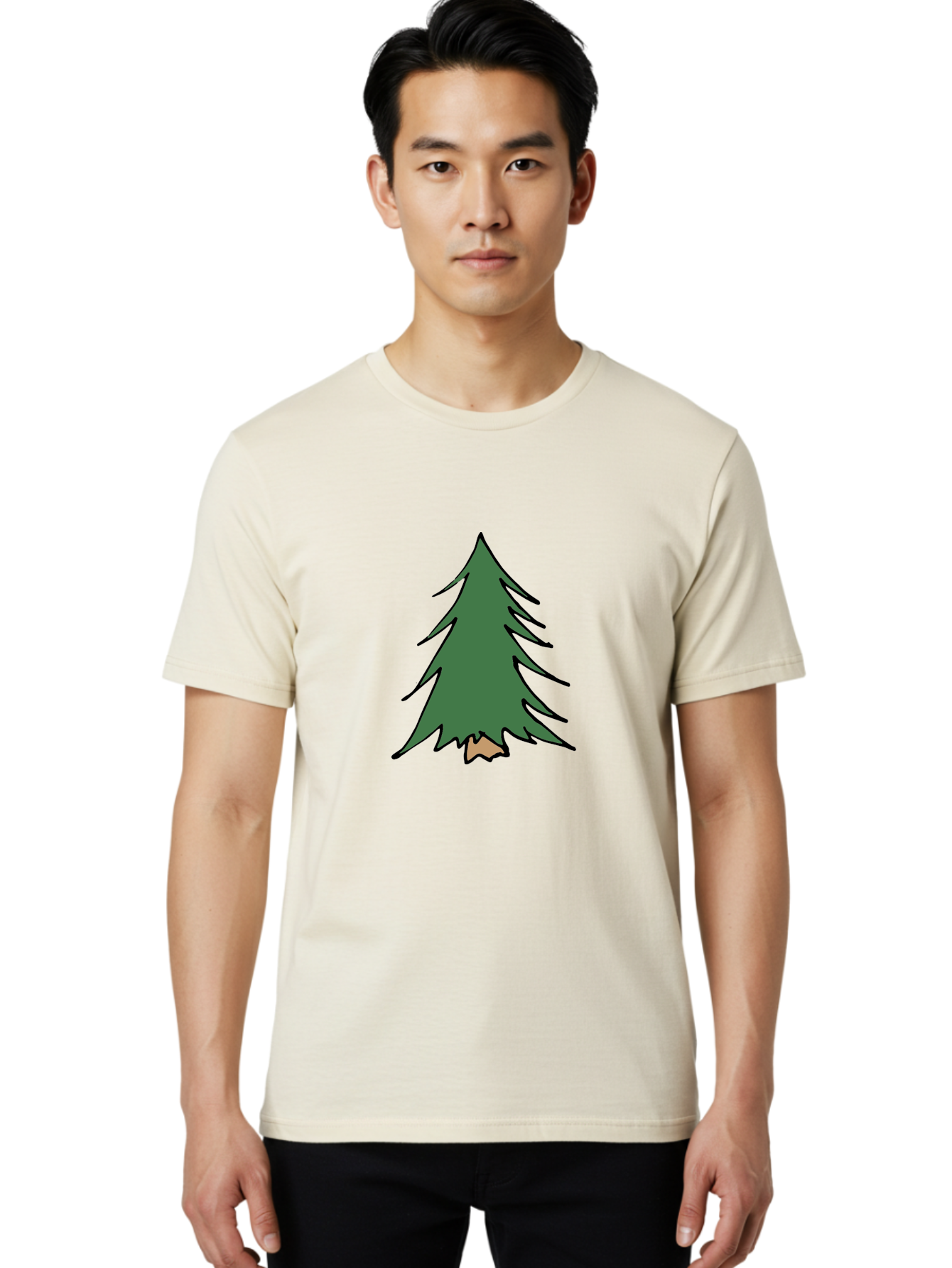 Pine-Tree-1 Men'S Graphic Tee, 100% Cotton, Comfortable Casual Summer Wear, Machine Washable, Evergreen Tree, Simple Design, Cartoon Style, Forest Illustration, Nature Graphic, Stylized Pine, Fir Tree, Minimalist Art Aab040