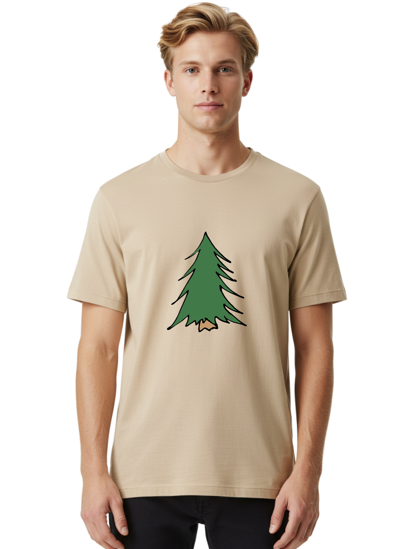 Pine-Tree-1 Men'S Graphic Tee, 100% Cotton, Comfortable Casual Summer Wear, Machine Washable, Evergreen Tree, Simple Design, Cartoon Style, Forest Illustration, Nature Graphic, Stylized Pine, Fir Tree, Minimalist Art Aab040