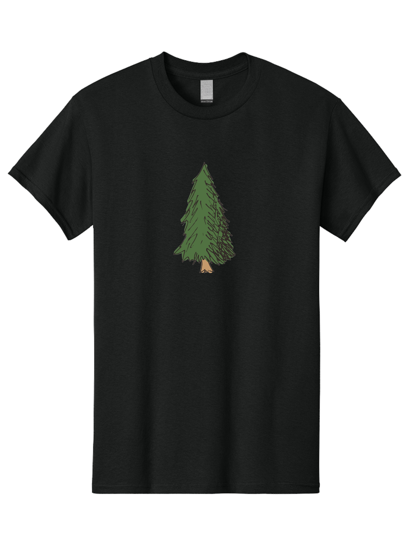 Pine-Tree-2 Men'S Graphic Tee, 100% Cotton, Comfortable Casual Summer Wear, Machine Washable, Evergreen Tree, Pine Tree, Cartoon Illustration, Simple Drawing, Green Foliage, Tree Trunk, Forest Art, Digital Graphics Aab041