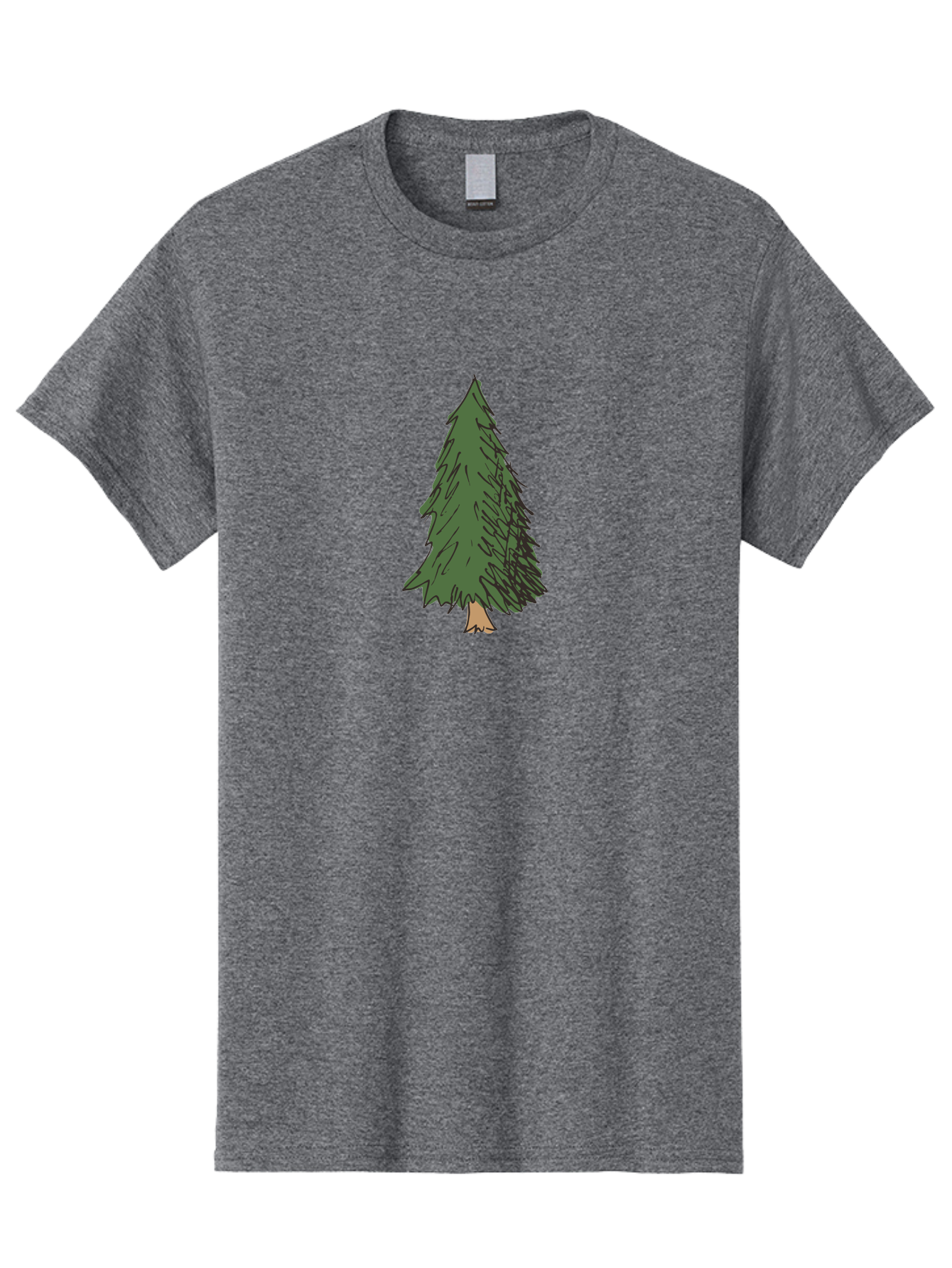 Pine-Tree-2 Men'S Graphic Tee, 100% Cotton, Comfortable Casual Summer Wear, Machine Washable, Evergreen Tree, Pine Tree, Cartoon Illustration, Simple Drawing, Green Foliage, Tree Trunk, Forest Art, Digital Graphics Aab041
