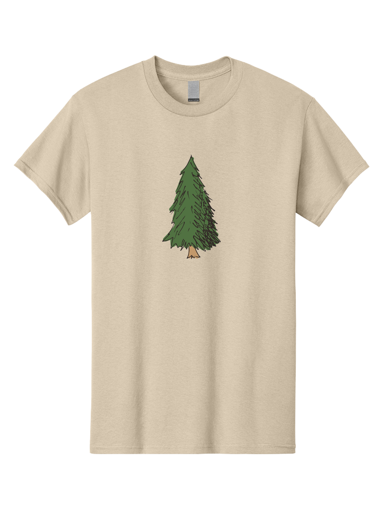 Pine-Tree-2 Men'S Graphic Tee, 100% Cotton, Comfortable Casual Summer Wear, Machine Washable, Evergreen Tree, Pine Tree, Cartoon Illustration, Simple Drawing, Green Foliage, Tree Trunk, Forest Art, Digital Graphics Aab041