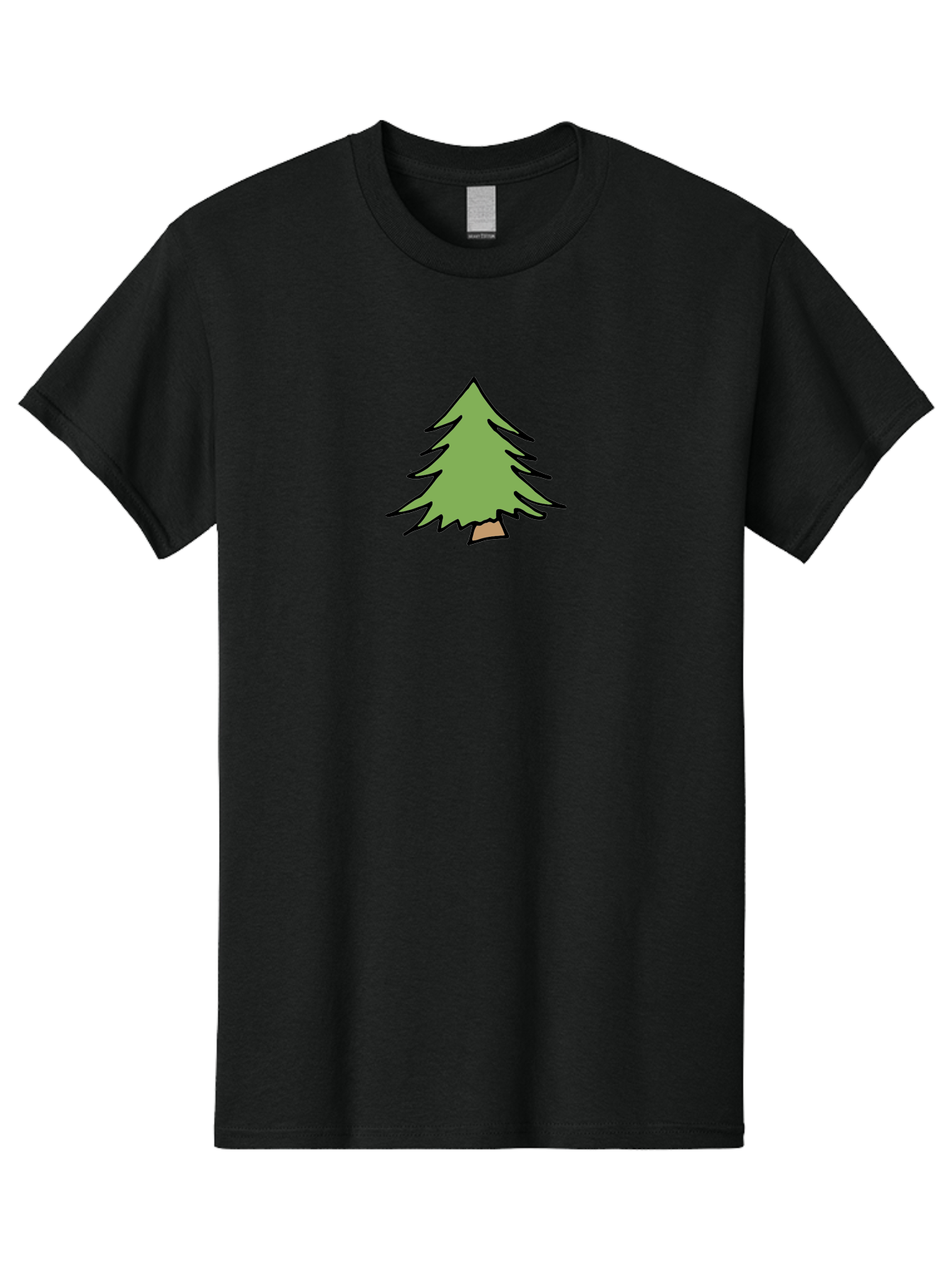 Pine-Tree Men'S Graphic Tee, 100% Cotton, Comfortable Casual Summer Wear, Machine Washable, Cartoon Evergreen Tree, Simple Tree Illustration, Green Foliage, Brown Trunk, Minimalist Design, Digital Art, Cute Graphics Aab043