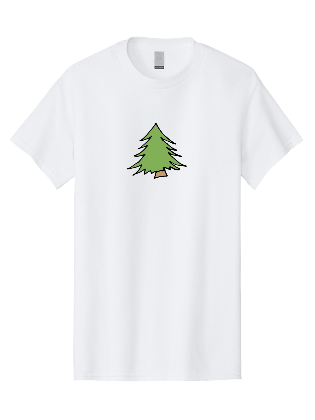 Pine-Tree Men'S Graphic Tee, 100% Cotton, Comfortable Casual Summer Wear, Machine Washable, Cartoon Evergreen Tree, Simple Tree Illustration, Green Foliage, Brown Trunk, Minimalist Design, Digital Art, Cute Graphics Aab043