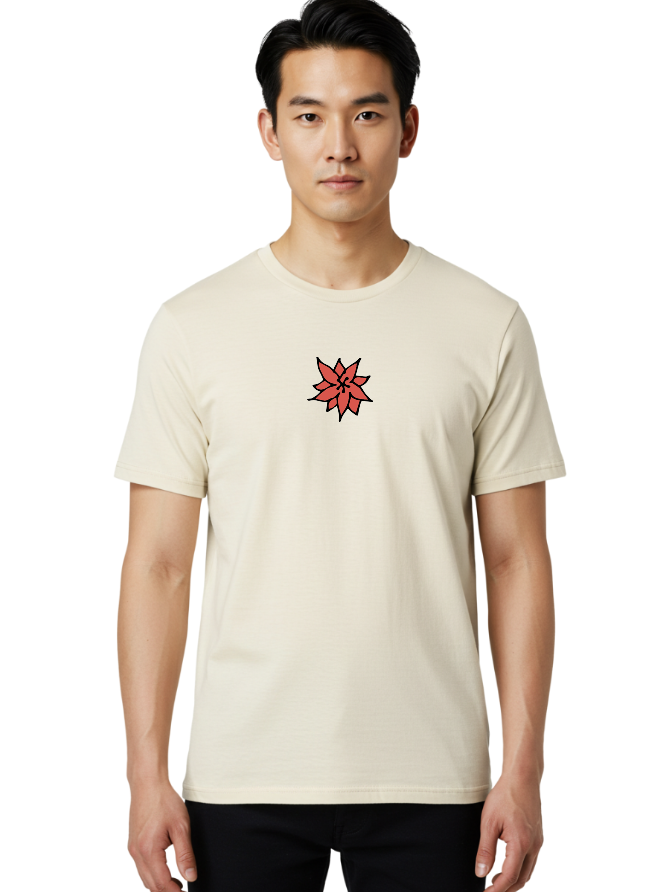 Poinsettia-1 Men'S Graphic Tee, 100% Cotton, Comfortable Casual Summer Wear, Machine Washable, Red Poinsettia Flower, Festive Holiday Decor, Christmas Flower, Holiday Decoration, Symbolic Plant, Winter Flowers, Botanical Illustration Aab046