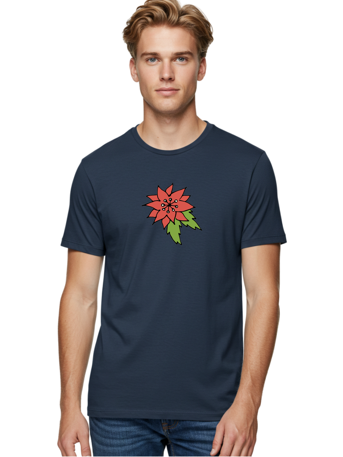 red poinsettia flower, festive holiday decor, Christmas plant, symbolic blooms, vibrant red petals, green leaves, winter flowers, seasonal decoration