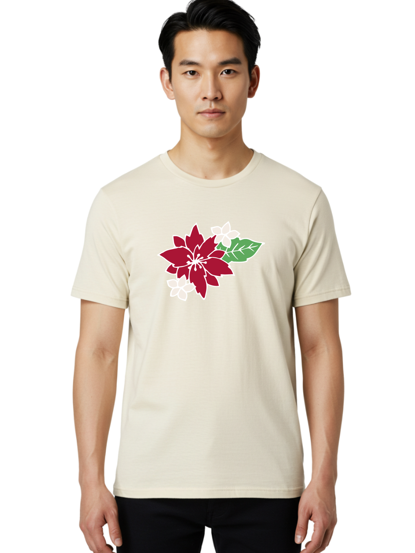 Poinsettia-3 Men'S Graphic Tee, 100% Cotton, Comfortable Casual Summer Wear, Machine Washable, Poinsettia Flowers, Red And White Blooms, Festive Holiday Decor, Christmas Flowers, Floral Arrangements, Winter Flowers Aab048