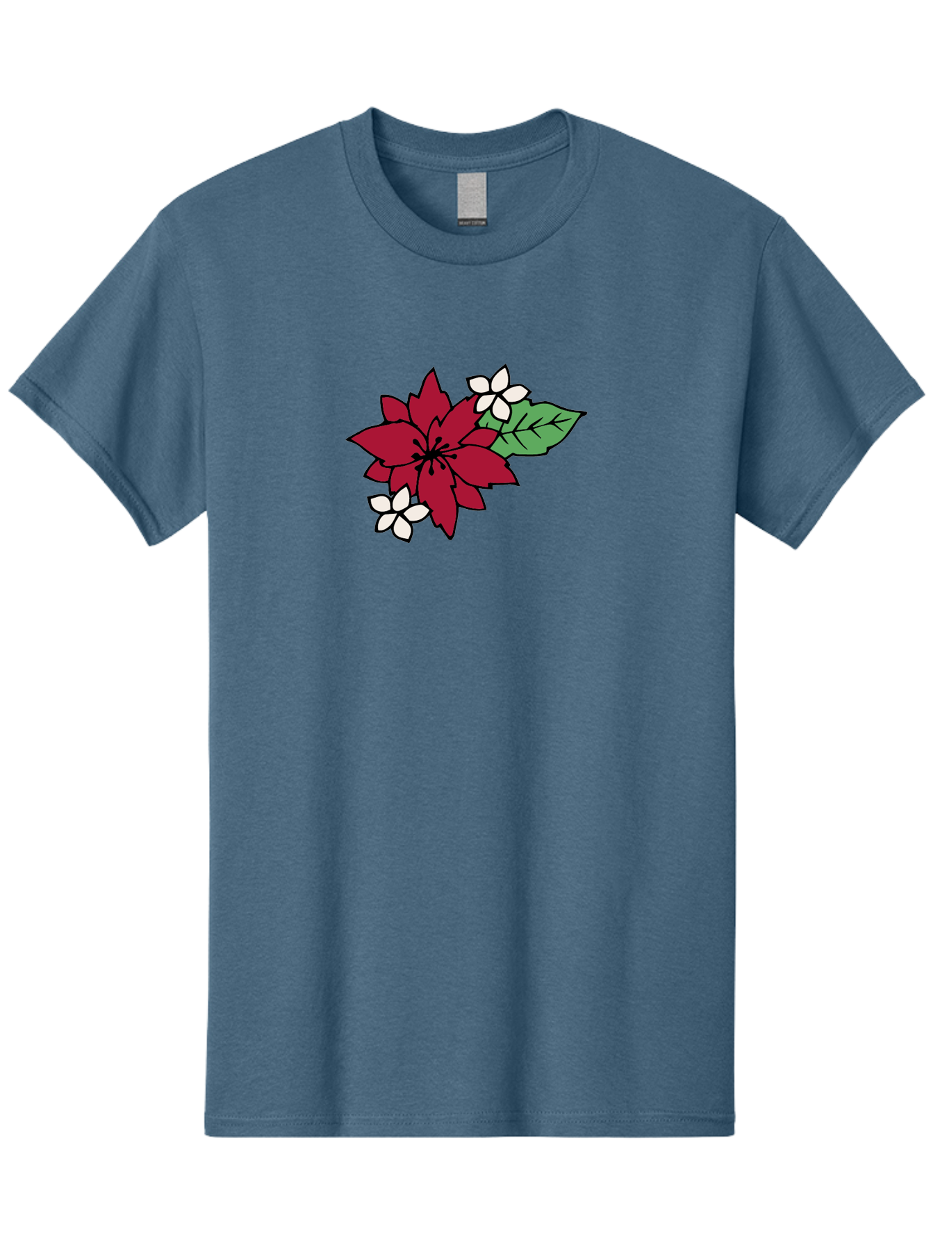 Poinsettia-Flower Men'S Graphic Tee, 100% Cotton, Comfortable Casual Summer Wear, Machine Washable, Red Poinsettia, White Flowers, Green Leaves, Festive Flowers, Holiday Decor, Christmas Plant, Winter Blooms, Floral Arrangement Aab049