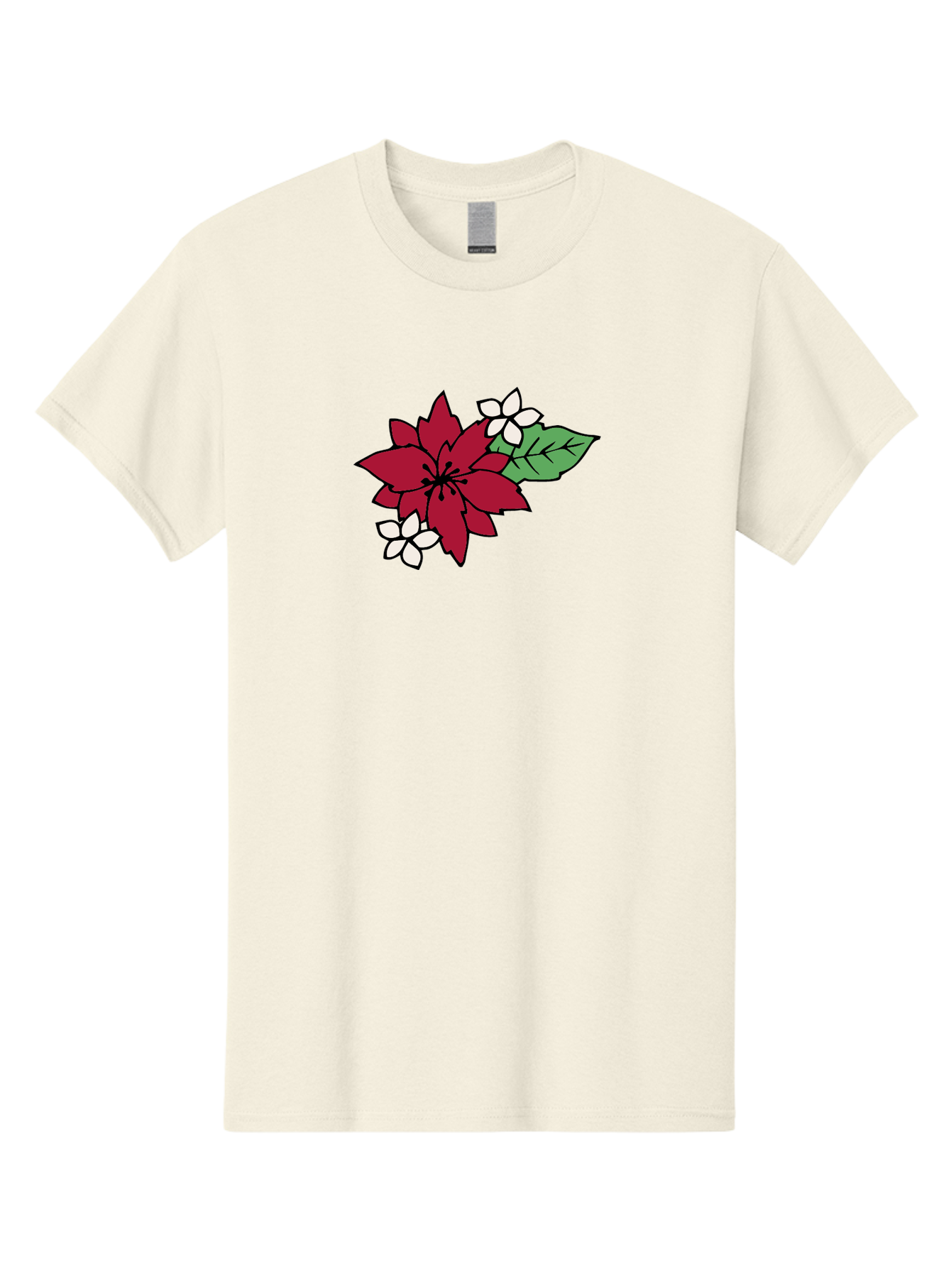 Poinsettia-Flower Men'S Graphic Tee, 100% Cotton, Comfortable Casual Summer Wear, Machine Washable, Red Poinsettia, White Flowers, Green Leaves, Festive Flowers, Holiday Decor, Christmas Plant, Winter Blooms, Floral Arrangement Aab049