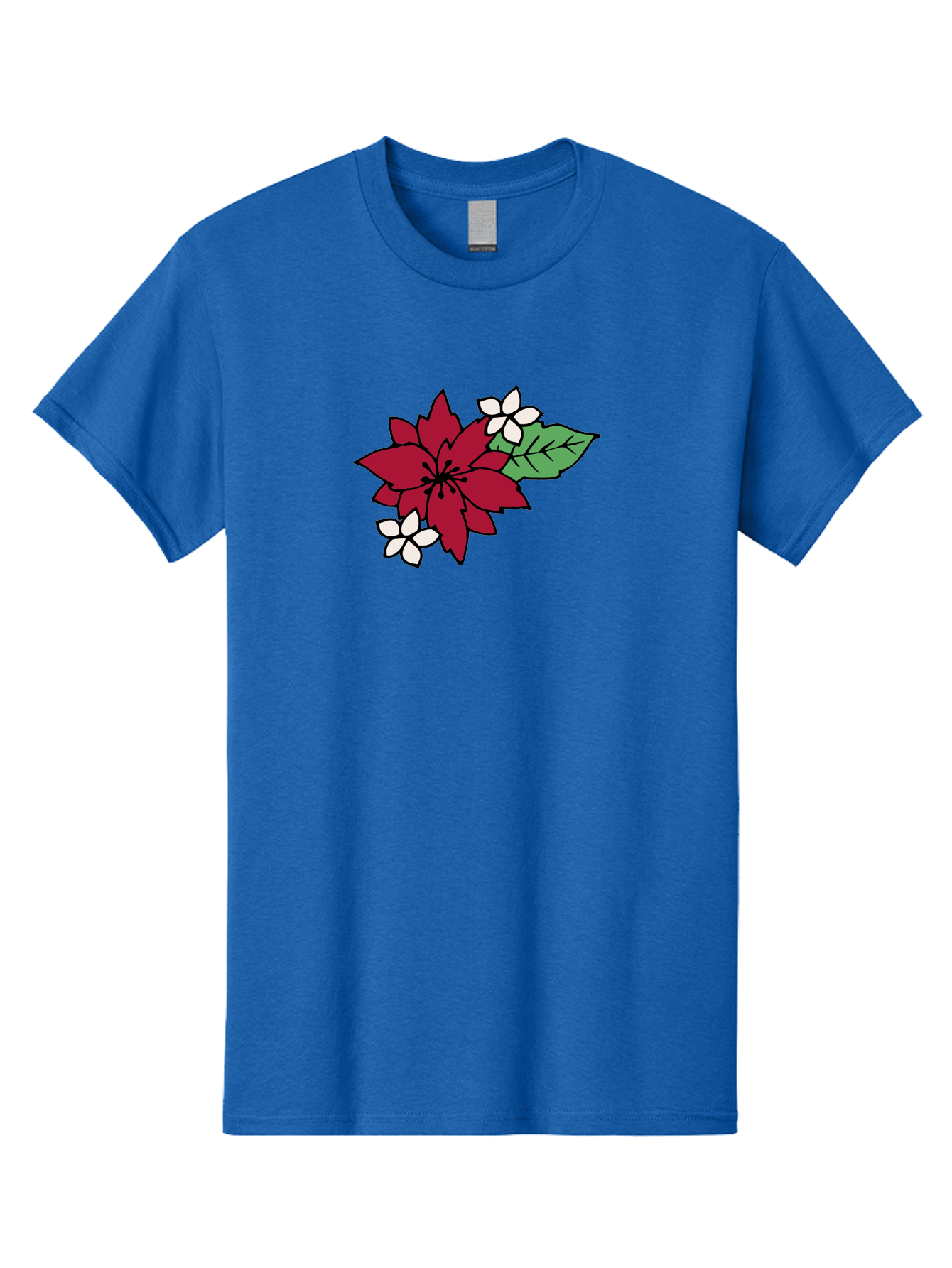 Poinsettia-Flower Men'S Graphic Tee, 100% Cotton, Comfortable Casual Summer Wear, Machine Washable, Red Poinsettia, White Flowers, Green Leaves, Festive Flowers, Holiday Decor, Christmas Plant, Winter Blooms, Floral Arrangement Aab049