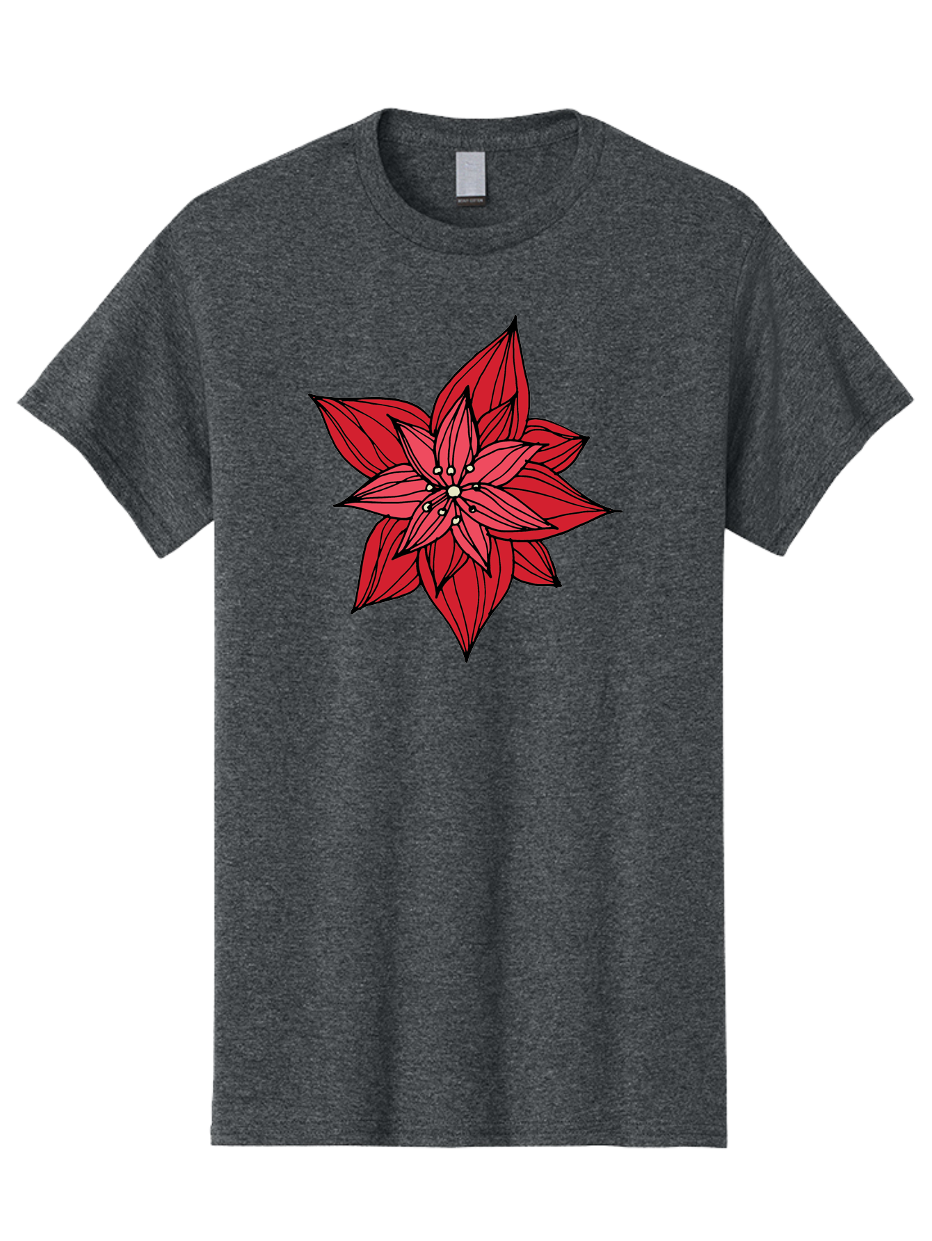 Poinsettia Men'S Graphic Tee, 100% Cotton, Comfortable Casual Summer Wear, Machine Washable, Poinsettia Flower, Red Petals, Festive Decor, Holiday Decoration, Christmas Flower, Symbolic Bloom, Vibrant Red Aab051
