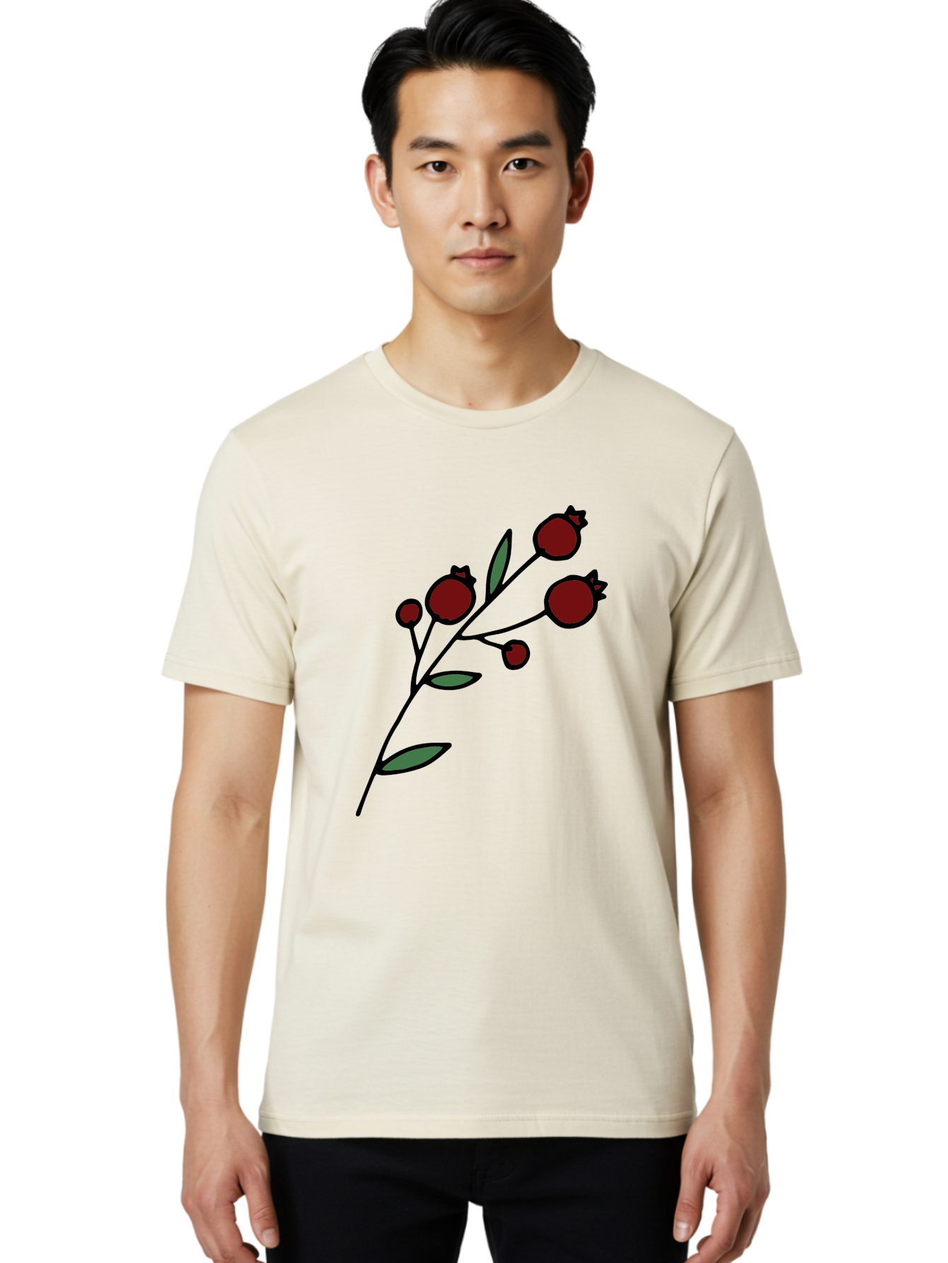 Pomegranate Men'S Graphic Tee, 100% Cotton, Comfortable Casual Summer Wear, Machine Washable, Poppies, Red Flowers, Simple Illustration, Floral Design, Minimalist Art, Cartoon Style, Poppy Flowers, Botanical Illustration, Red Poppies Aab054