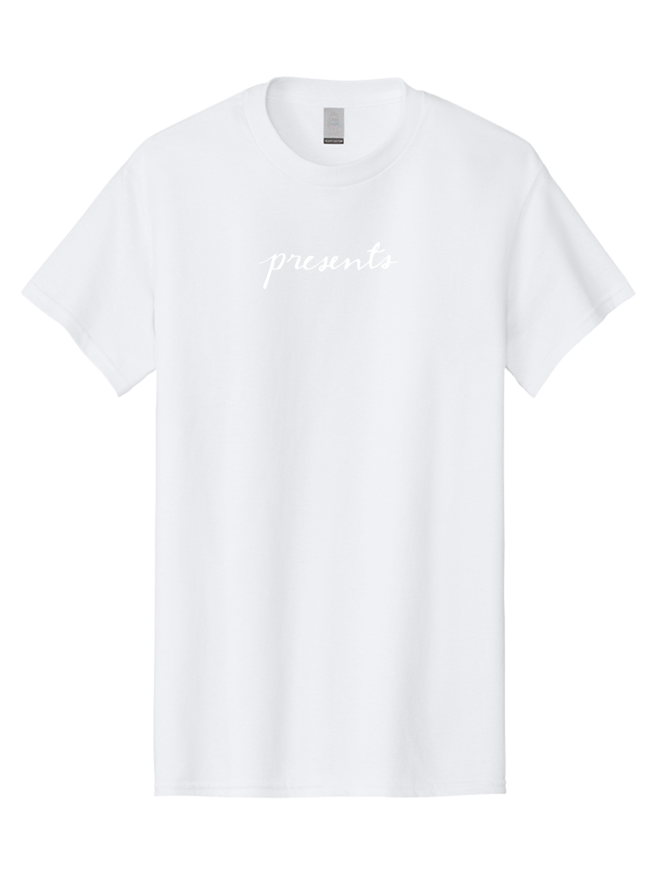 Presents-1 Men'S Graphic Tee, 100% Cotton, Comfortable Casual Summer Wear, Machine Washable, Presents, Gift Giving, Cursive Text, White Font, Elegant Script, Creative Typography, Stylish Presentation Aab055