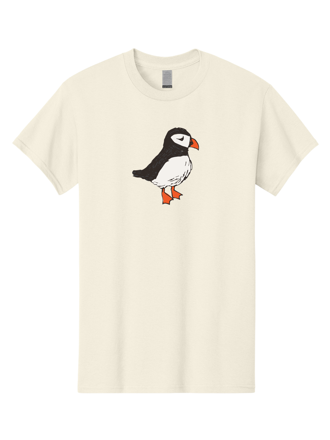 Puffin Men'S Graphic Tee, 100% Cotton, Comfortable Casual Summer Wear, Machine Washable, Cartoon Puffin, Black And White Bird, Orange Beak, Orange Feet, Seabird, Wildlife Illustration, Cute Animal, Hand-Drawn Art Aab057