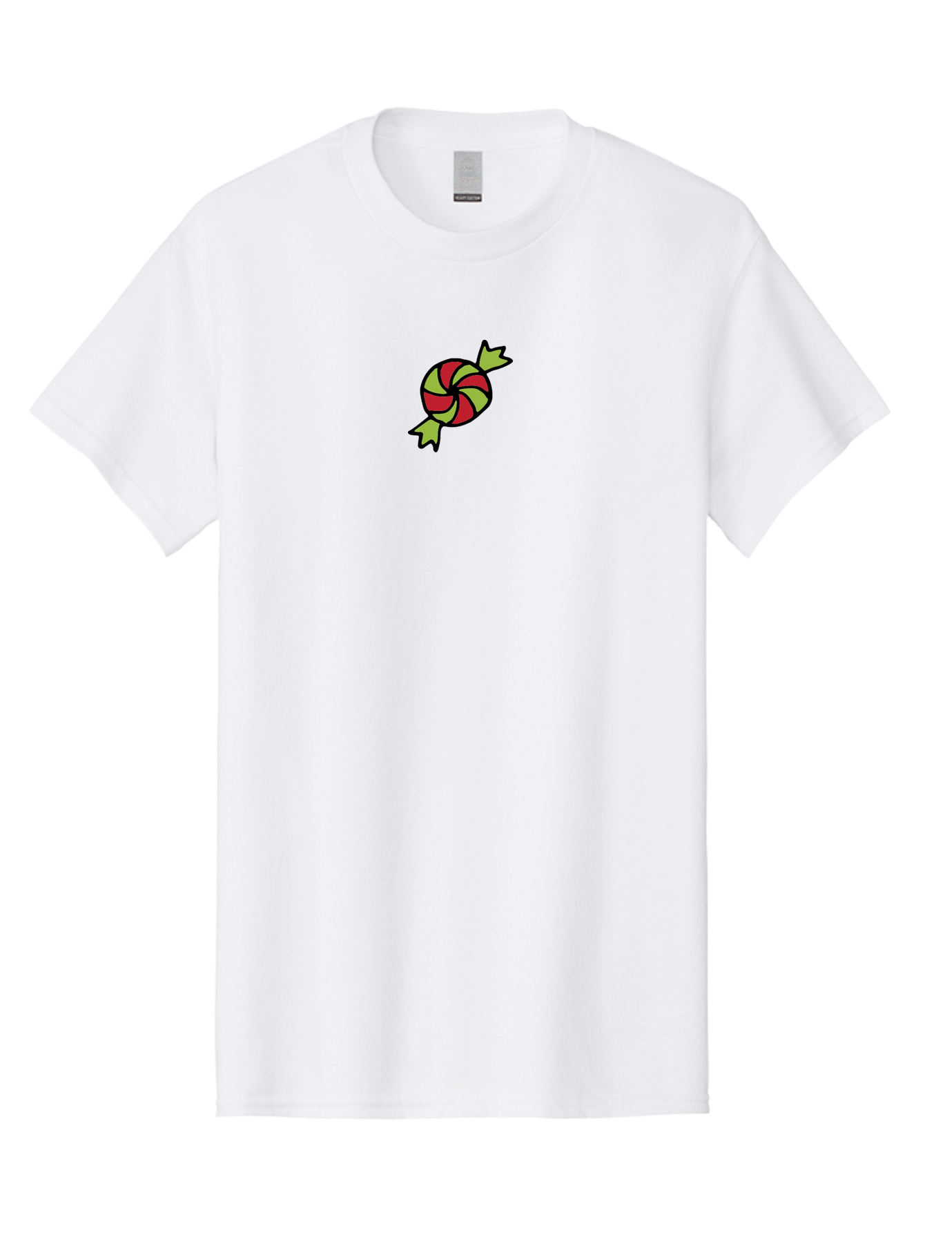 Red-And-Green-Swirled-Lollipop Men'S Graphic Tee, 100% Cotton, Comfortable Casual Summer Wear, Machine Washable, Colorful Candy, Red And Green Swirls, Wrapped Candy, Sweet Treat, Cartoon Style, Whimsical Design, Playful Illustration Aab062