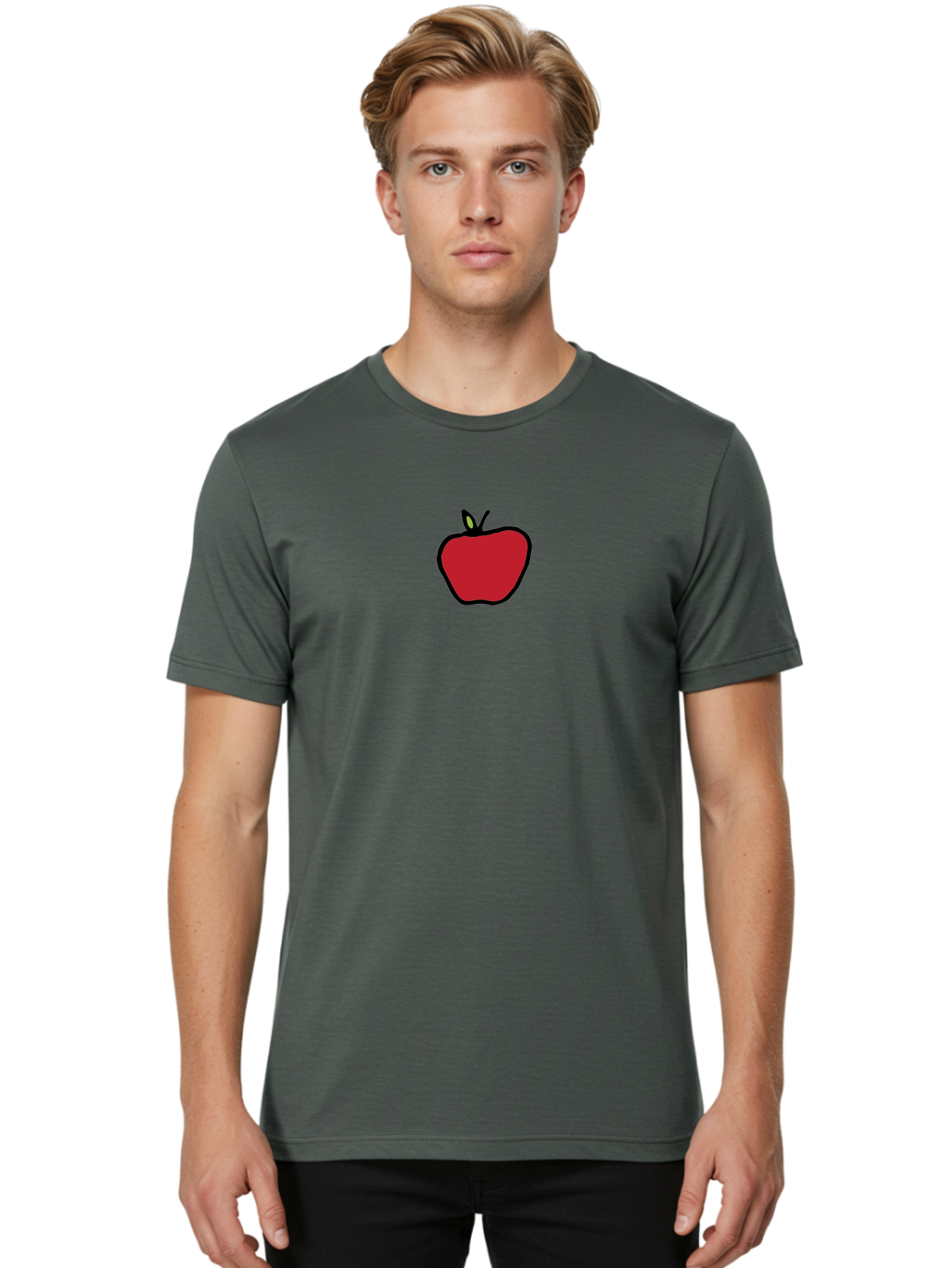 Red-Apple Men'S Graphic Tee, 100% Cotton, Comfortable Casual Summer Wear, Machine Washable, Red Apple, Simple Drawing, Bold Lines, Cartoon Style, Fruit Illustration, Minimalist Design, Digital Art, Apple Graphic Aab063