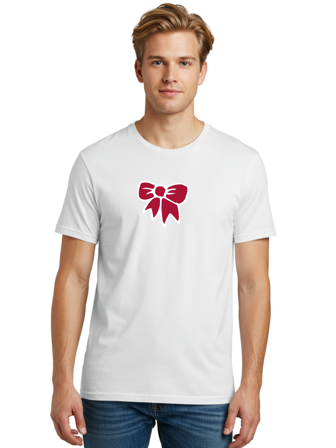 Red-Bow-1 Men'S Graphic Tee, 100% Cotton, Comfortable Casual Summer Wear, Machine Washable, Red Bow, Ribbon Decoration, Gift Wrapping, Festive Symbol, Elegant Design, Classic Motif, Decorative Element, Stylish Accessory Aab066