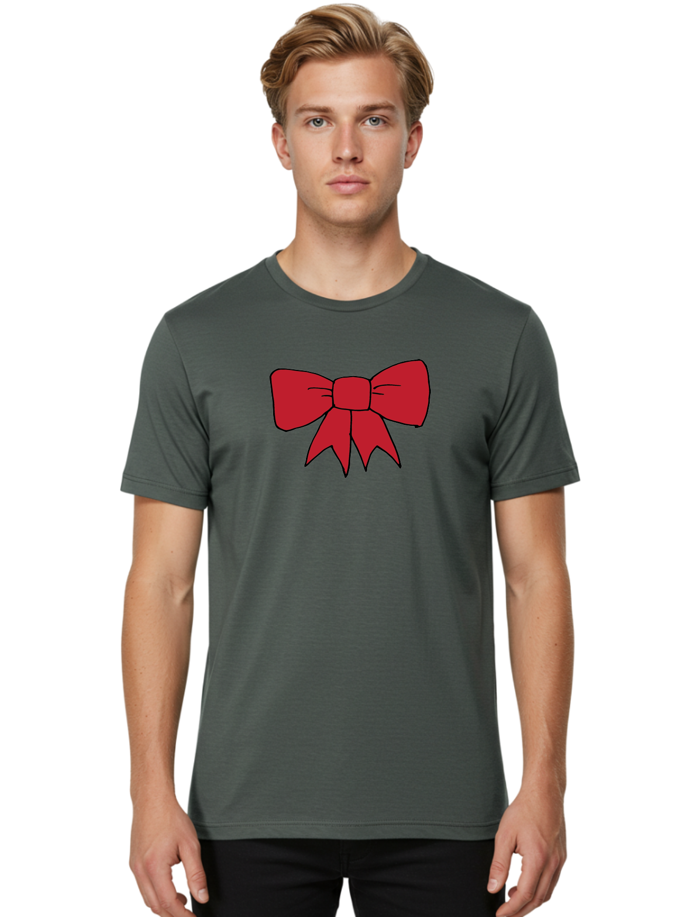 Red-Bow-4 Men'S Graphic Tee, 100% Cotton, Comfortable Casual Summer Wear, Machine Washable, Red Bow, Gift Decoration, Festive Symbol, Ribbon Accessory, Holiday Decor, Christmas Gift, Elegant Design Aab069