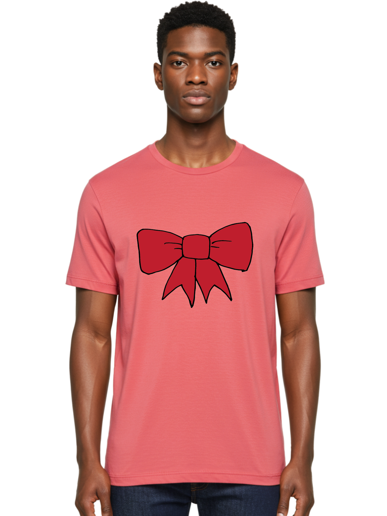 Red-Bow-4 Men'S Graphic Tee, 100% Cotton, Comfortable Casual Summer Wear, Machine Washable, Red Bow, Gift Decoration, Festive Symbol, Ribbon Accessory, Holiday Decor, Christmas Gift, Elegant Design Aab069