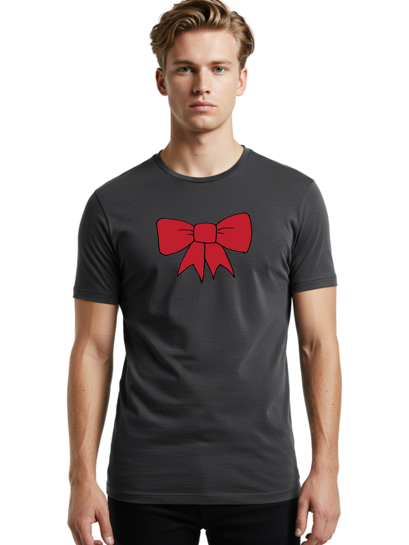 Red-Bow-4 Men'S Graphic Tee, 100% Cotton, Comfortable Casual Summer Wear, Machine Washable, Red Bow, Gift Decoration, Festive Symbol, Ribbon Accessory, Holiday Decor, Christmas Gift, Elegant Design Aab069