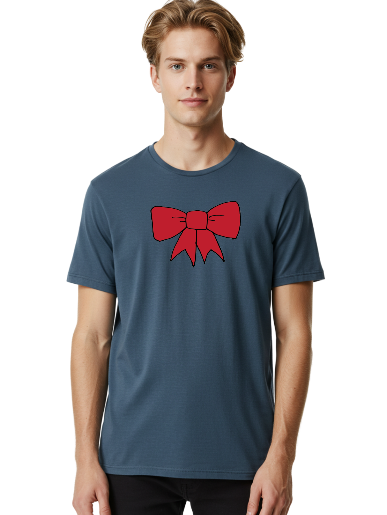 Red-Bow-4 Men'S Graphic Tee, 100% Cotton, Comfortable Casual Summer Wear, Machine Washable, Red Bow, Gift Decoration, Festive Symbol, Ribbon Accessory, Holiday Decor, Christmas Gift, Elegant Design Aab069