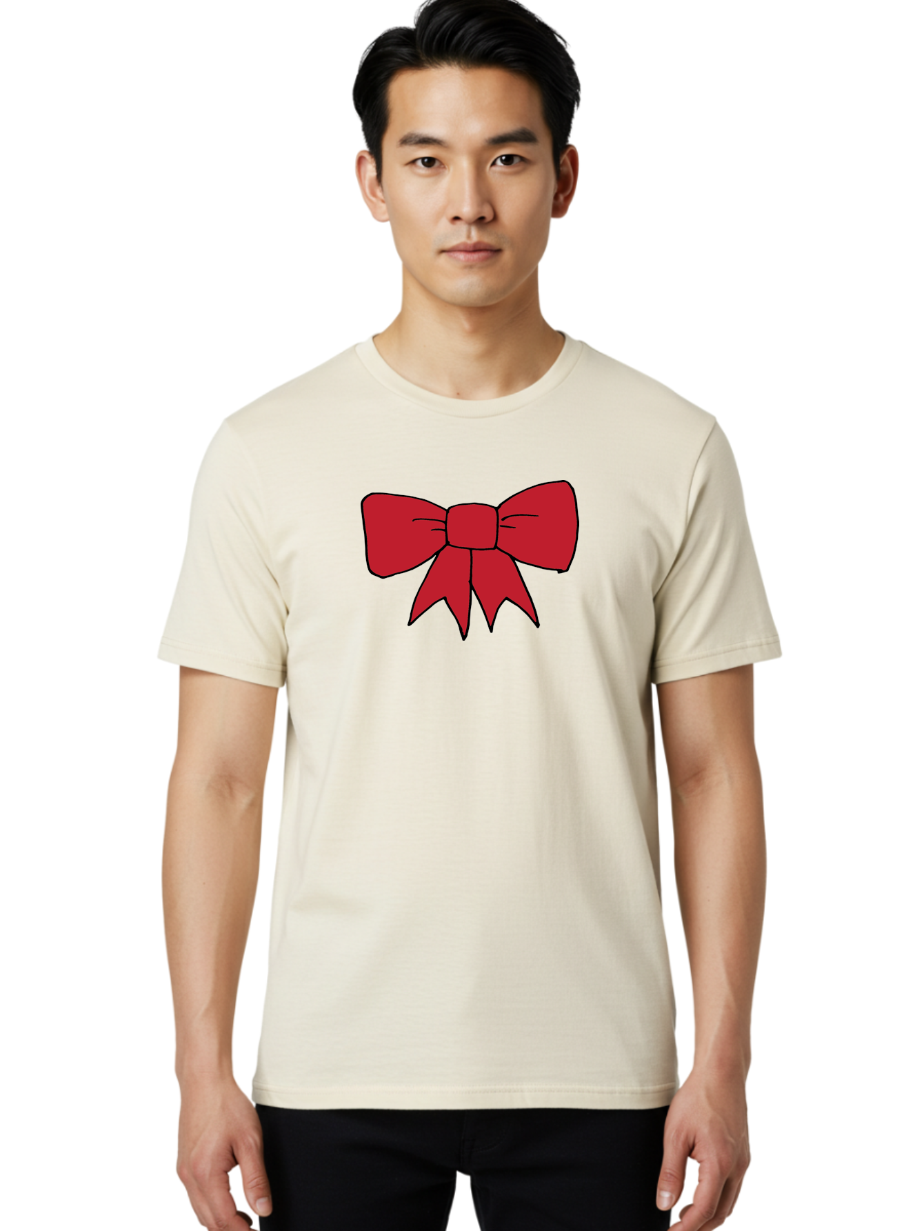 Red-Bow-4 Men'S Graphic Tee, 100% Cotton, Comfortable Casual Summer Wear, Machine Washable, Red Bow, Gift Decoration, Festive Symbol, Ribbon Accessory, Holiday Decor, Christmas Gift, Elegant Design Aab069
