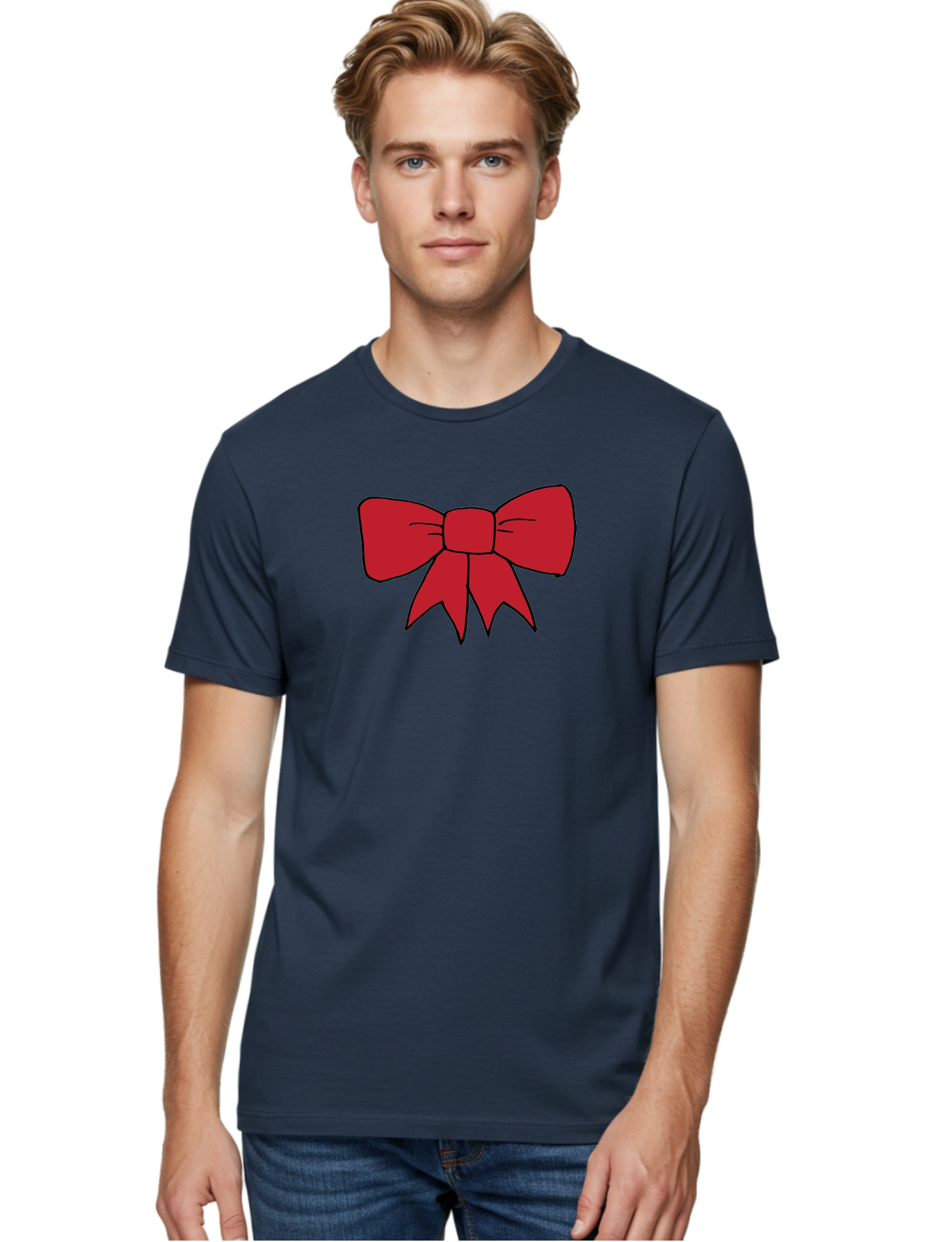 Red-Bow-4 Men'S Graphic Tee, 100% Cotton, Comfortable Casual Summer Wear, Machine Washable, Red Bow, Gift Decoration, Festive Symbol, Ribbon Accessory, Holiday Decor, Christmas Gift, Elegant Design Aab069