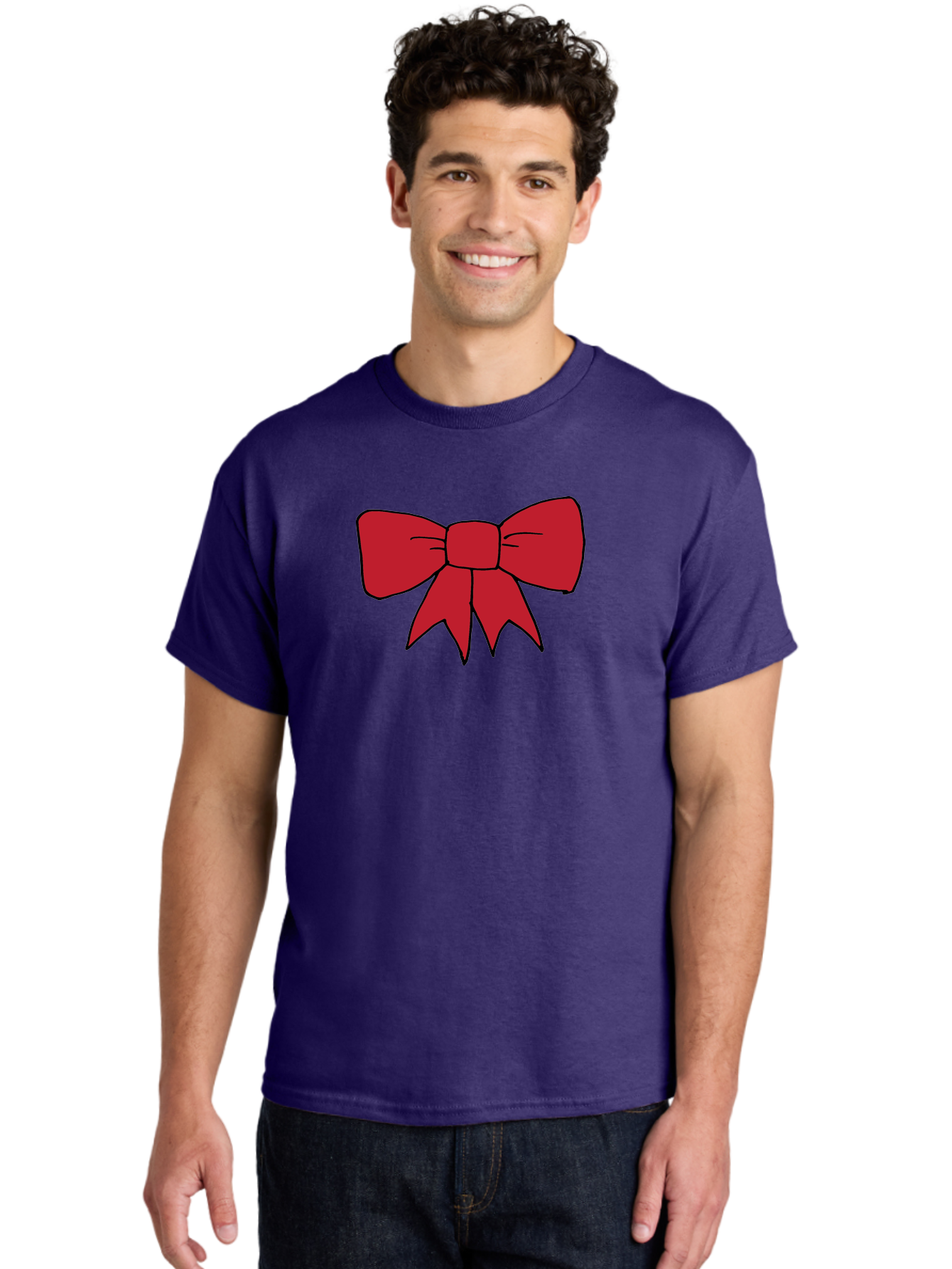 Red-Bow-4 Men'S Graphic Tee, 100% Cotton, Comfortable Casual Summer Wear, Machine Washable, Red Bow, Gift Decoration, Festive Symbol, Ribbon Accessory, Holiday Decor, Christmas Gift, Elegant Design Aab069