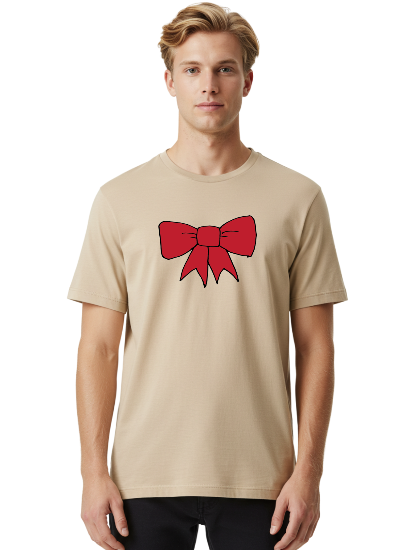 Red-Bow-4 Men'S Graphic Tee, 100% Cotton, Comfortable Casual Summer Wear, Machine Washable, Red Bow, Gift Decoration, Festive Symbol, Ribbon Accessory, Holiday Decor, Christmas Gift, Elegant Design Aab069