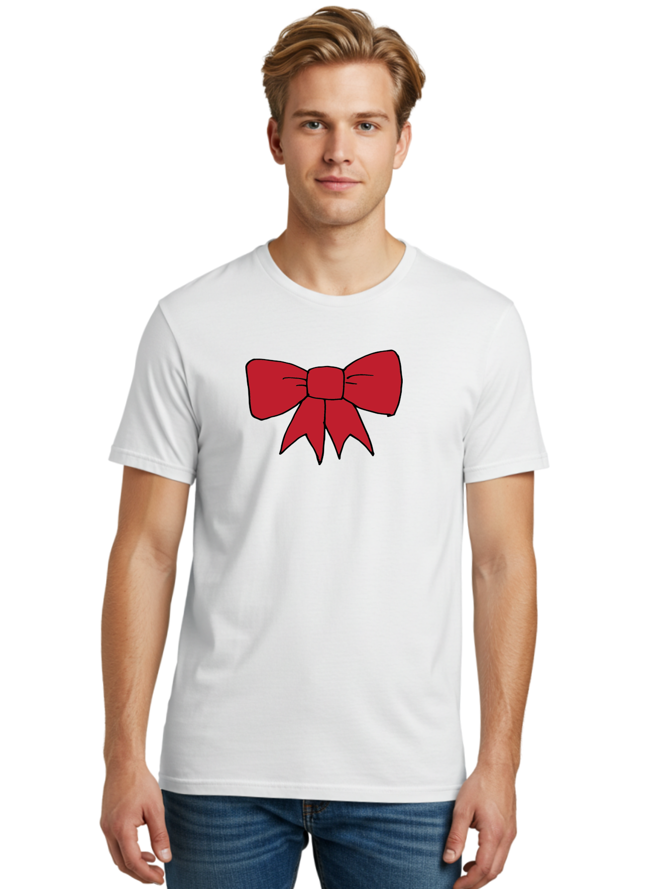 Red-Bow-4 Men'S Graphic Tee, 100% Cotton, Comfortable Casual Summer Wear, Machine Washable, Red Bow, Gift Decoration, Festive Symbol, Ribbon Accessory, Holiday Decor, Christmas Gift, Elegant Design Aab069