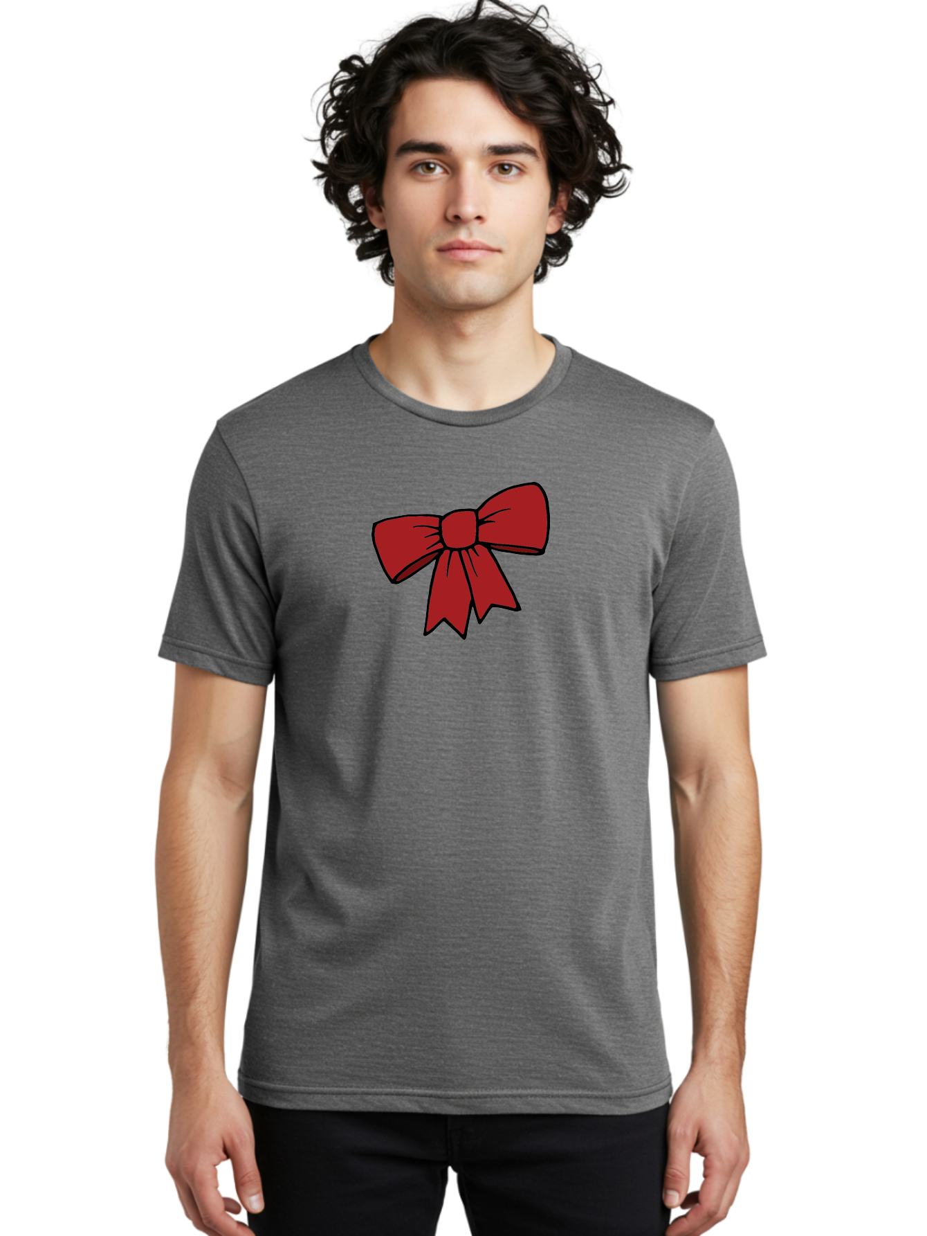 Red-Bow Men'S Graphic Tee, 100% Cotton, Comfortable Casual Summer Wear, Machine Washable, Red Bow, Gift Wrapping, Present Decoration, Festive Ribbon, Holiday Decor, Celebratory Bow, Party Favors Aab070