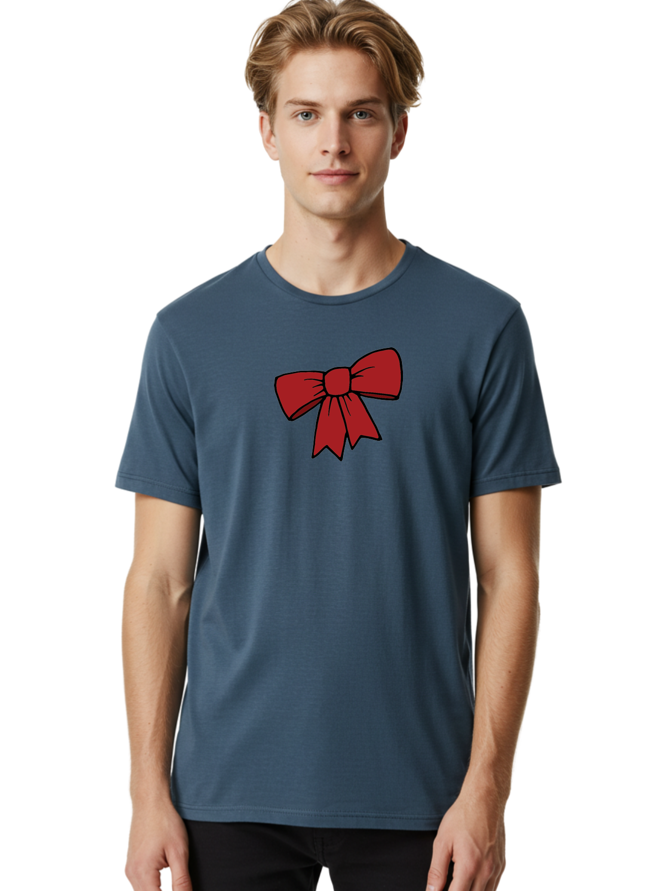 Red-Bow Men'S Graphic Tee, 100% Cotton, Comfortable Casual Summer Wear, Machine Washable, Red Bow, Gift Wrapping, Present Decoration, Festive Ribbon, Holiday Decor, Celebratory Bow, Party Favors Aab070