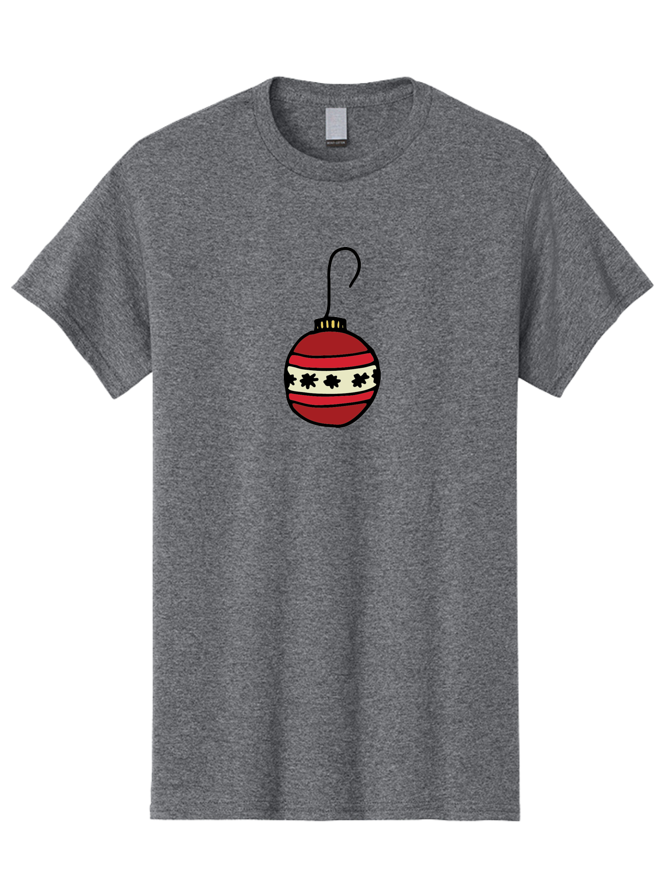 Red-Christmas-Ornament Men'S Graphic Tee, 100% Cotton, Comfortable Casual Summer Wear, Machine Washable, Red Christmas Bauble, Festive Decoration, Holiday Ornament, Black And White Pattern, Snowflake Design, Christmas Tree Decor, Aab076