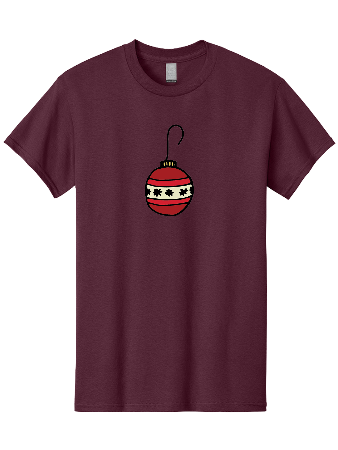 Red-Christmas-Ornament Men'S Graphic Tee, 100% Cotton, Comfortable Casual Summer Wear, Machine Washable, Red Christmas Bauble, Festive Decoration, Holiday Ornament, Black And White Pattern, Snowflake Design, Christmas Tree Decor, Aab076