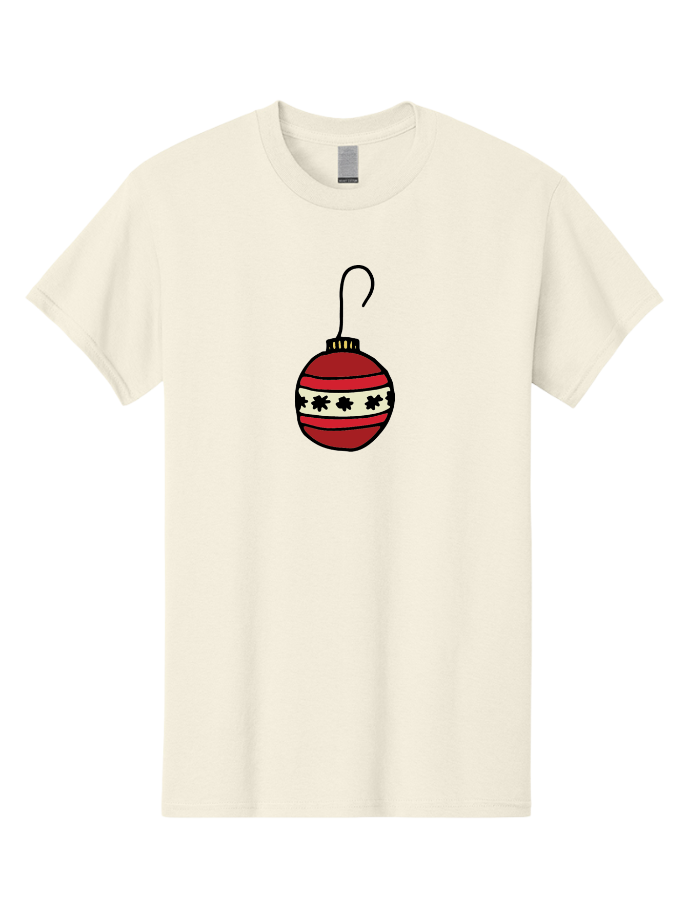 Red-Christmas-Ornament Men'S Graphic Tee, 100% Cotton, Comfortable Casual Summer Wear, Machine Washable, Red Christmas Bauble, Festive Decoration, Holiday Ornament, Black And White Pattern, Snowflake Design, Christmas Tree Decor, Aab076