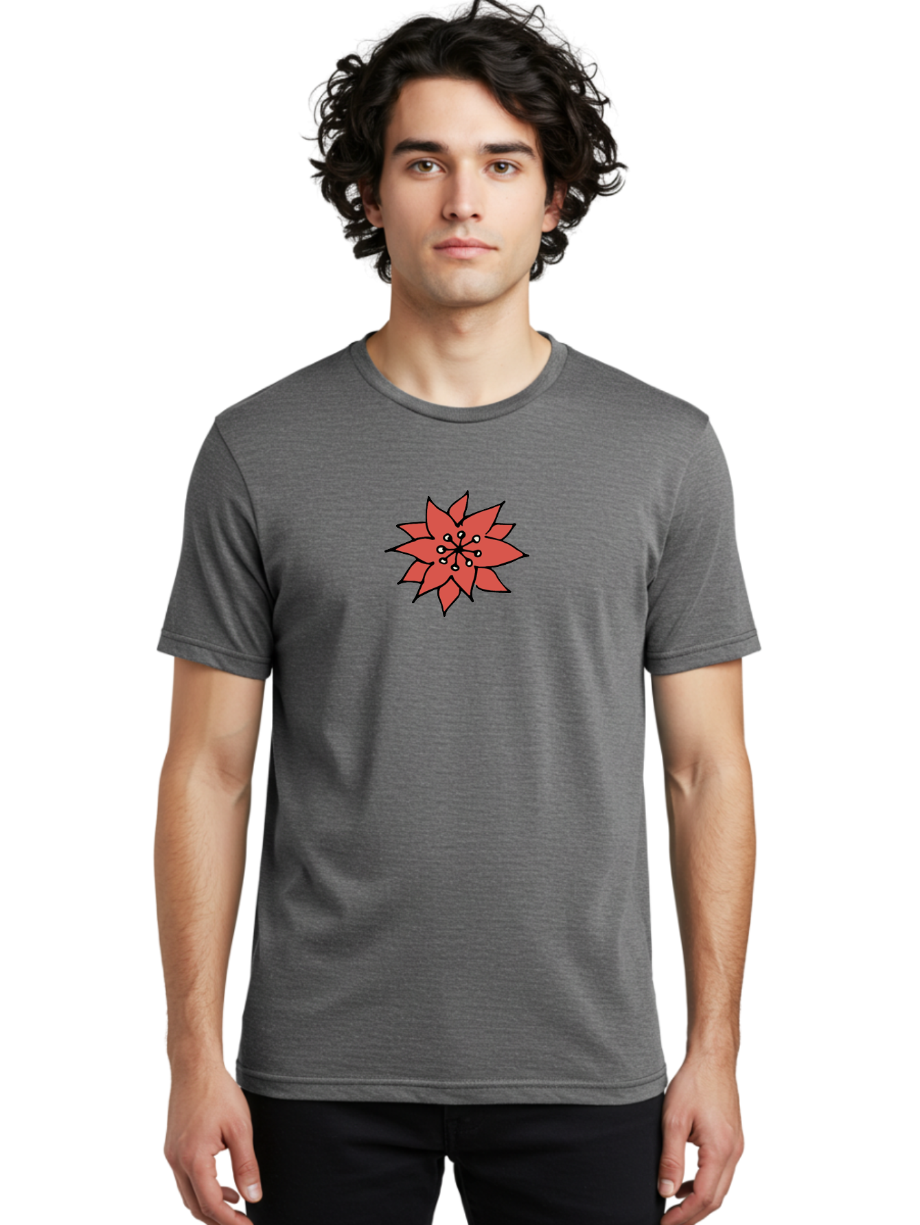 Red-Flower-1 Men'S Graphic Tee, 100% Cotton, Comfortable Casual Summer Wear, Machine Washable, Red Flower Illustration, Floral Design, Minimalist Art, Botanical Graphic, Simple Shapes, Stylized Bloom, Graphic Design Element Aab079