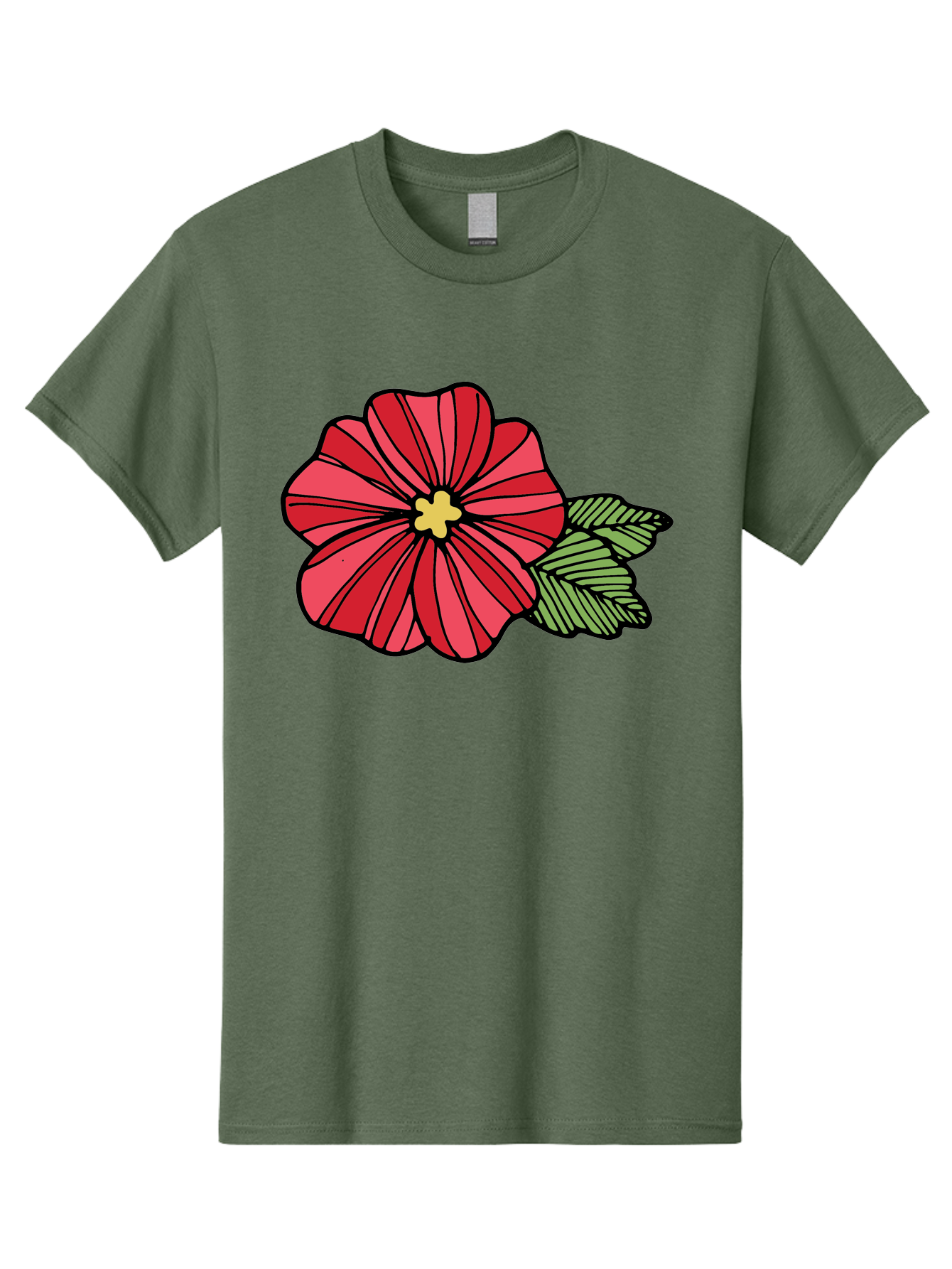 Red-Flower Men'S Graphic Tee, 100% Cotton, Comfortable Casual Summer Wear, Machine Washable, Red Flower, Yellow Center, Green Leaves, Floral Design, Vibrant Petals, Simple Illustration, Cartoon Style, Botanical Art Aab080