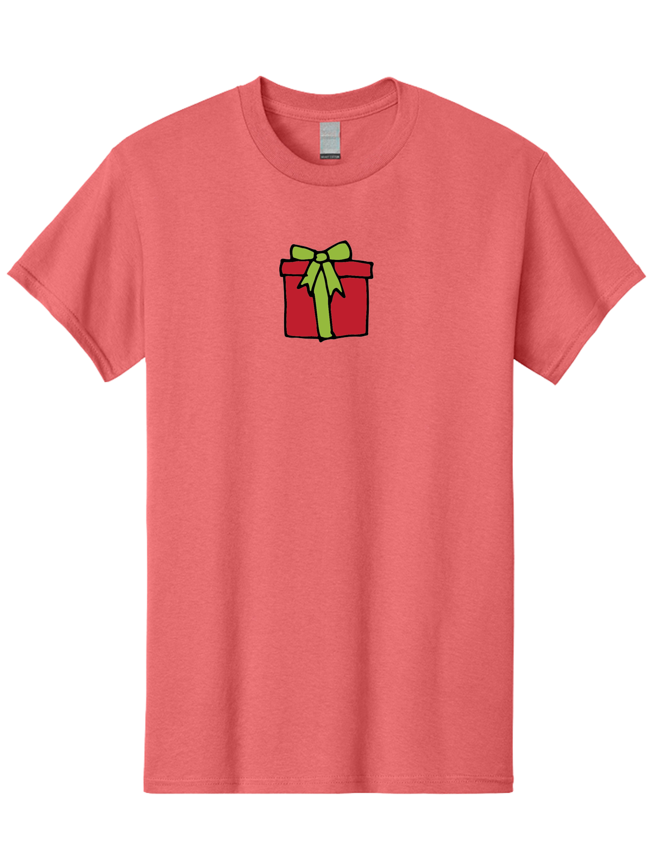 Red-Gift-Box-1 Men'S Graphic Tee, 100% Cotton, Comfortable Casual Summer Wear, Machine Washable, Red Gift Box, Green Ribbon, Present, Gift, Holiday Season, Festive, Celebration, Birthday, Wrapped Gift, Cartoon Style Aab081
