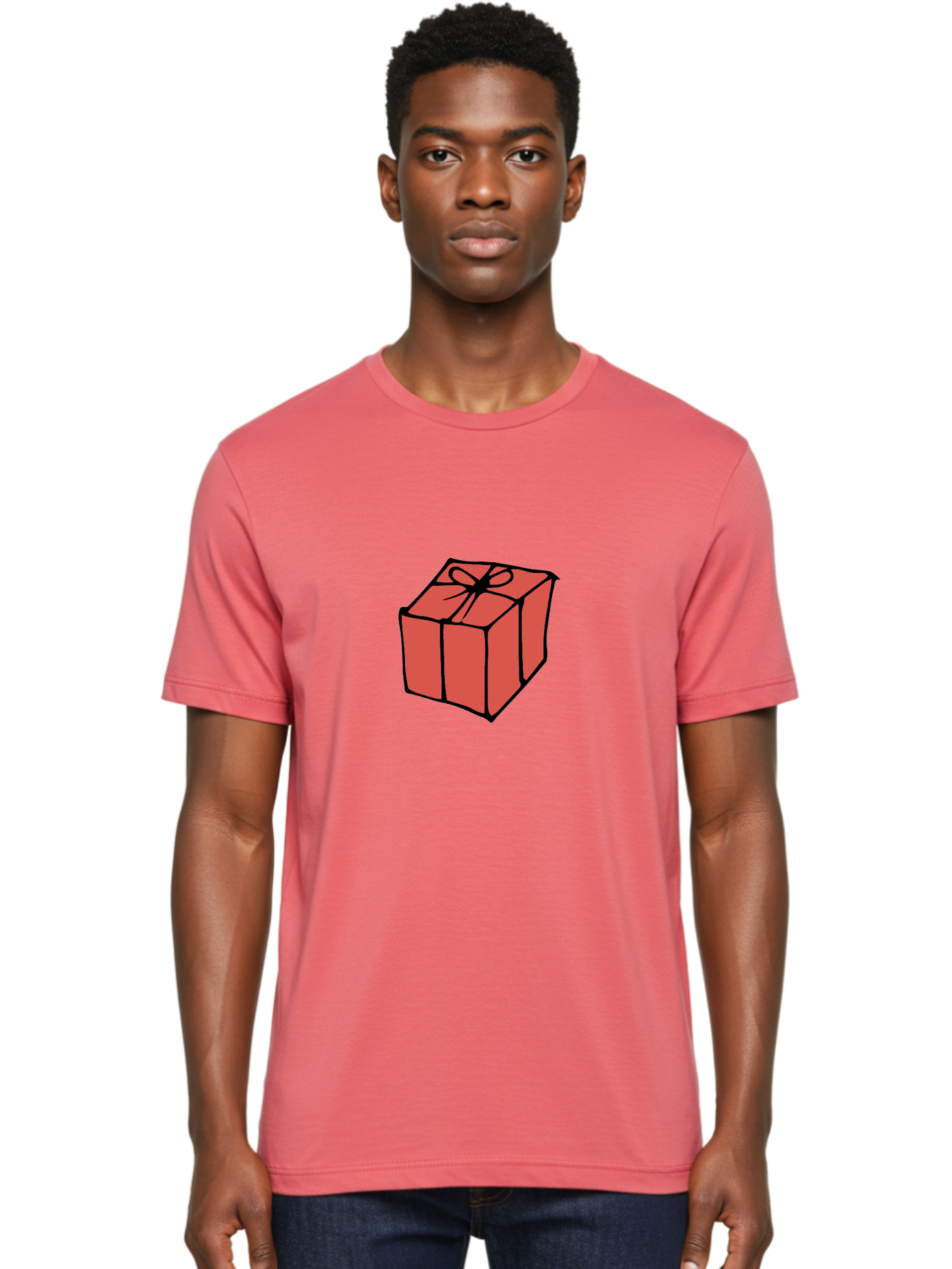 Red-Gift-Box Men'S Graphic Tee, 100% Cotton, Comfortable Casual Summer Wear, Machine Washable, Red Gift Box, Ribbon, Present, Wrapped Gift, Black Outline, Birthday Gift, Christmas Present, Festive Wrapping, Gift Idea Aab082