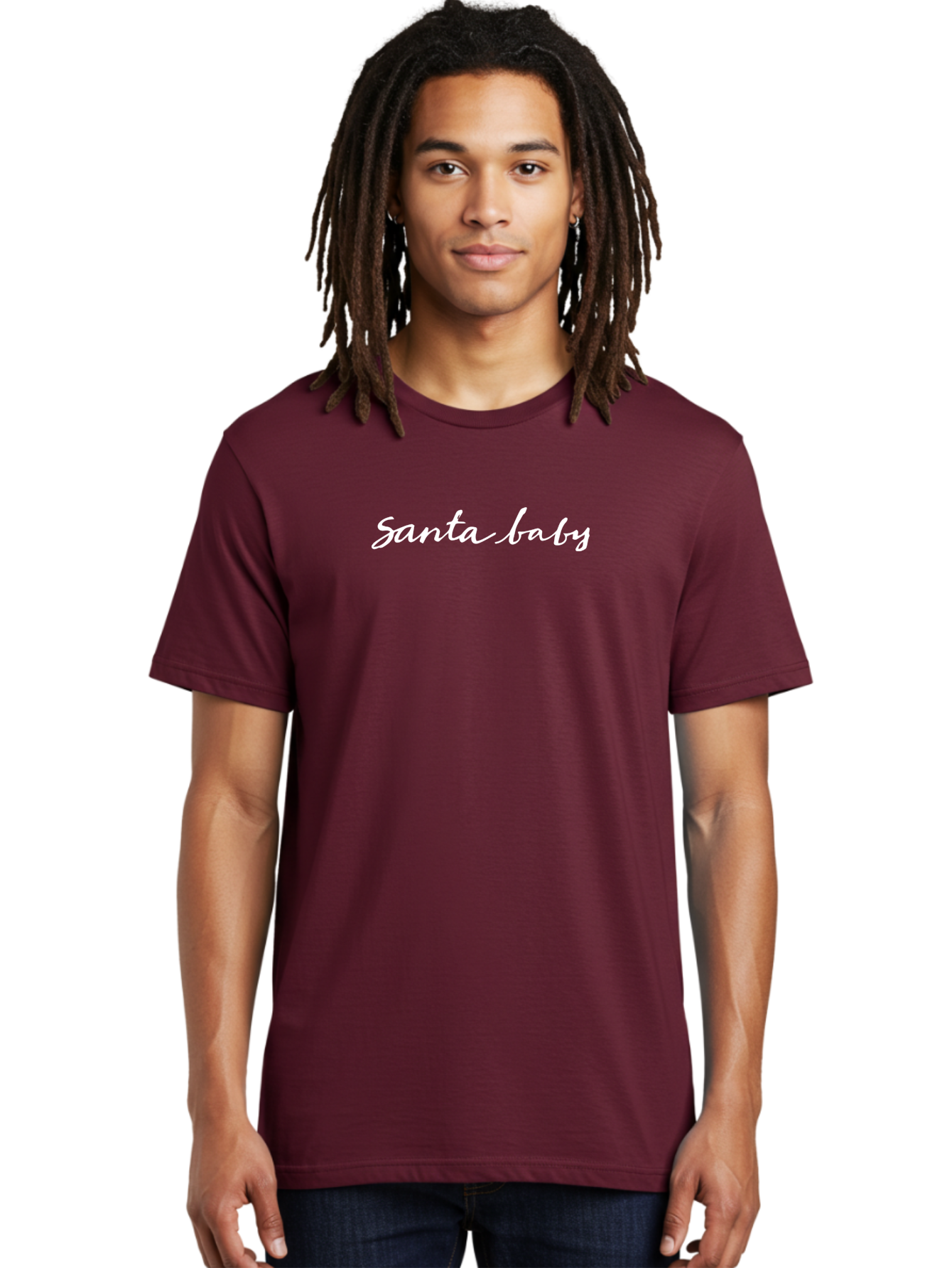 Santa-Baby Men'S Graphic Tee, 100% Cotton, Comfortable Casual Summer Wear, Machine Washable, Santa Baby, Christmas Phrase, Festive Text, White Cursive Font, Holiday Greetings, Seasonal Phrase, Cute Lettering, Merry Christmas Aab092