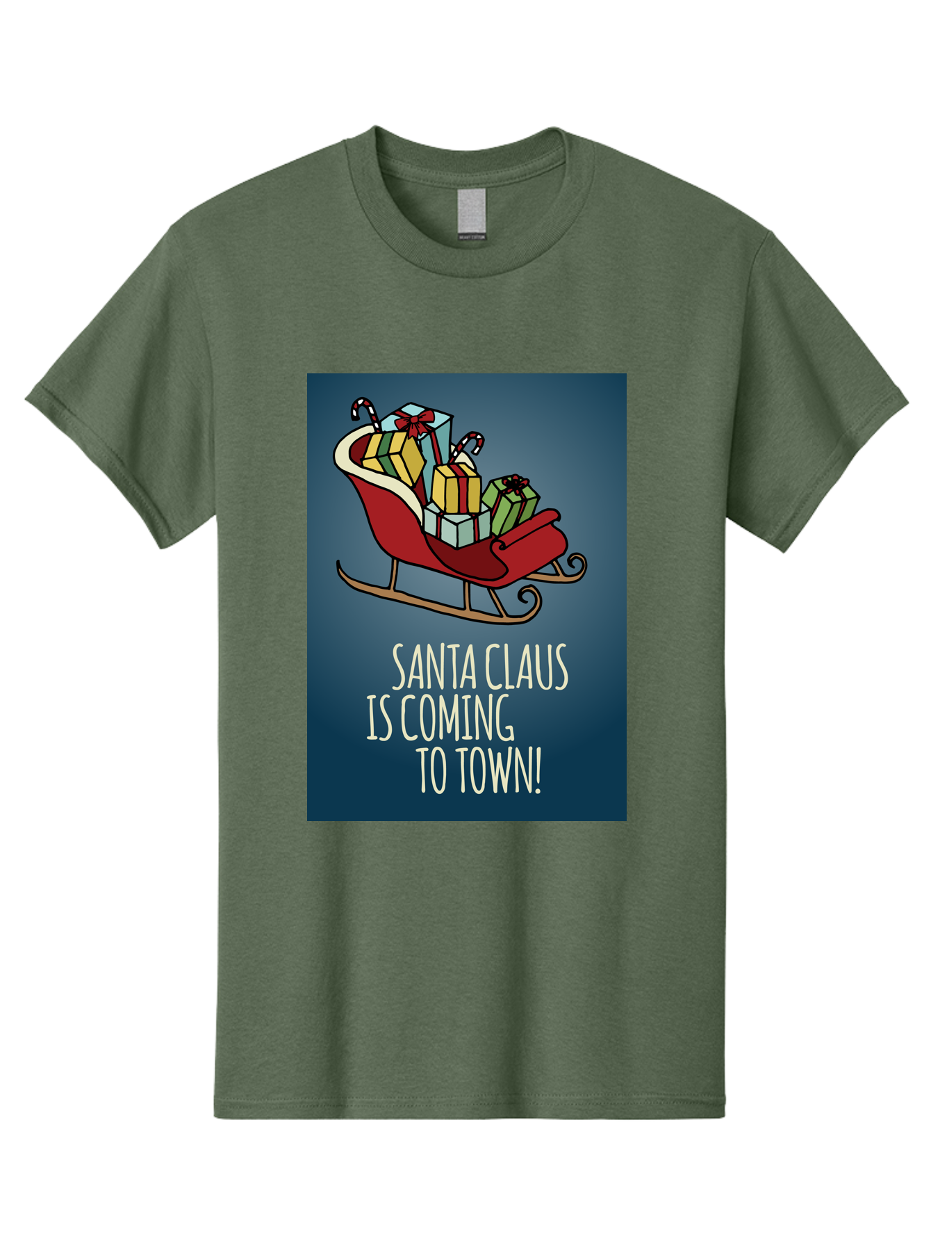 Santa-Claus-Is-Coming-To-Town Men'S Graphic Tee, 100% Cotton, Comfortable Casual Summer Wear, Machine Washable, Santa Claus, Christmas Gifts, Holiday Season, Festive Sleigh, Candy Canes, Wrapped Presents, Christmas Magic, Joyful Atmosphere, Aab093