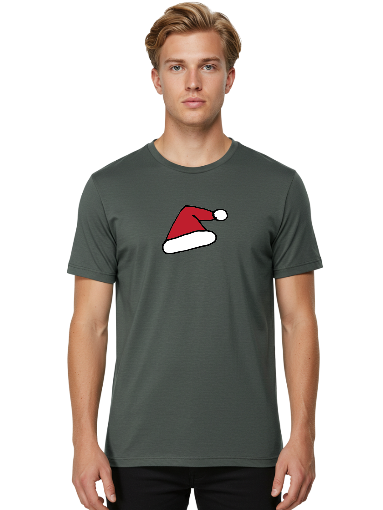 Santa-Hat-1 Men'S Graphic Tee, 100% Cotton, Comfortable Casual Summer Wear, Machine Washable, Christmas Hat, Red And White Hat, Festive Headwear, Holiday Accessory, Cartoon Style, Winter Wear, Santa Claus Hat Aab094