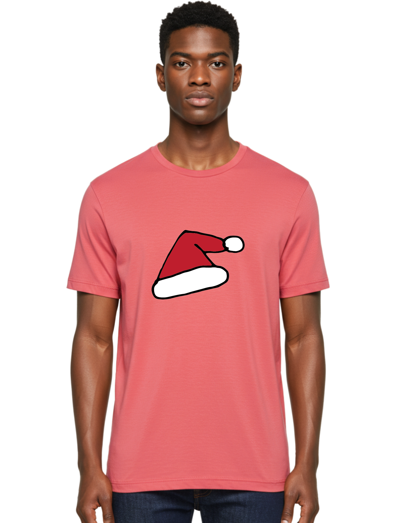 Santa-Hat-1 Men'S Graphic Tee, 100% Cotton, Comfortable Casual Summer Wear, Machine Washable, Christmas Hat, Red And White Hat, Festive Headwear, Holiday Accessory, Cartoon Style, Winter Wear, Santa Claus Hat Aab094