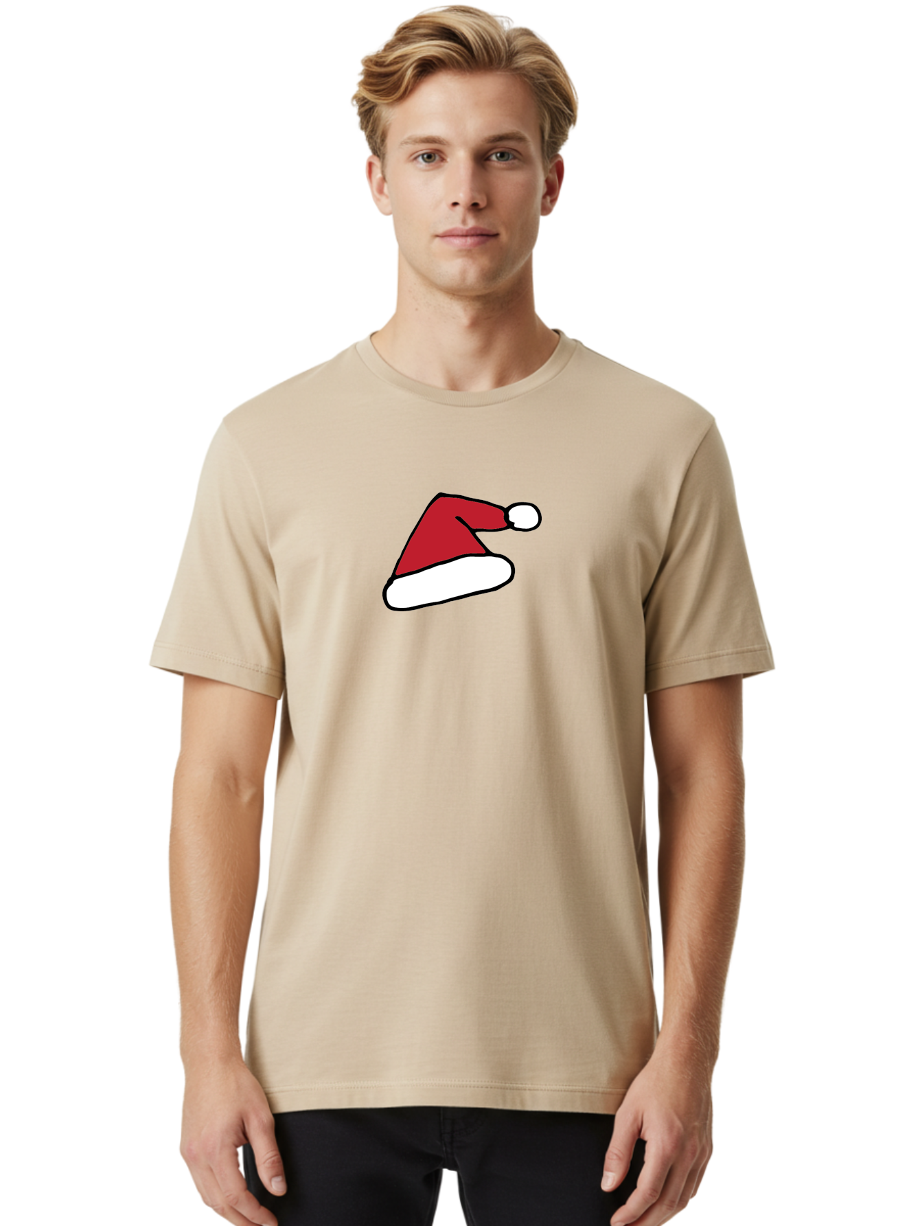 Santa-Hat-1 Men'S Graphic Tee, 100% Cotton, Comfortable Casual Summer Wear, Machine Washable, Christmas Hat, Red And White Hat, Festive Headwear, Holiday Accessory, Cartoon Style, Winter Wear, Santa Claus Hat Aab094