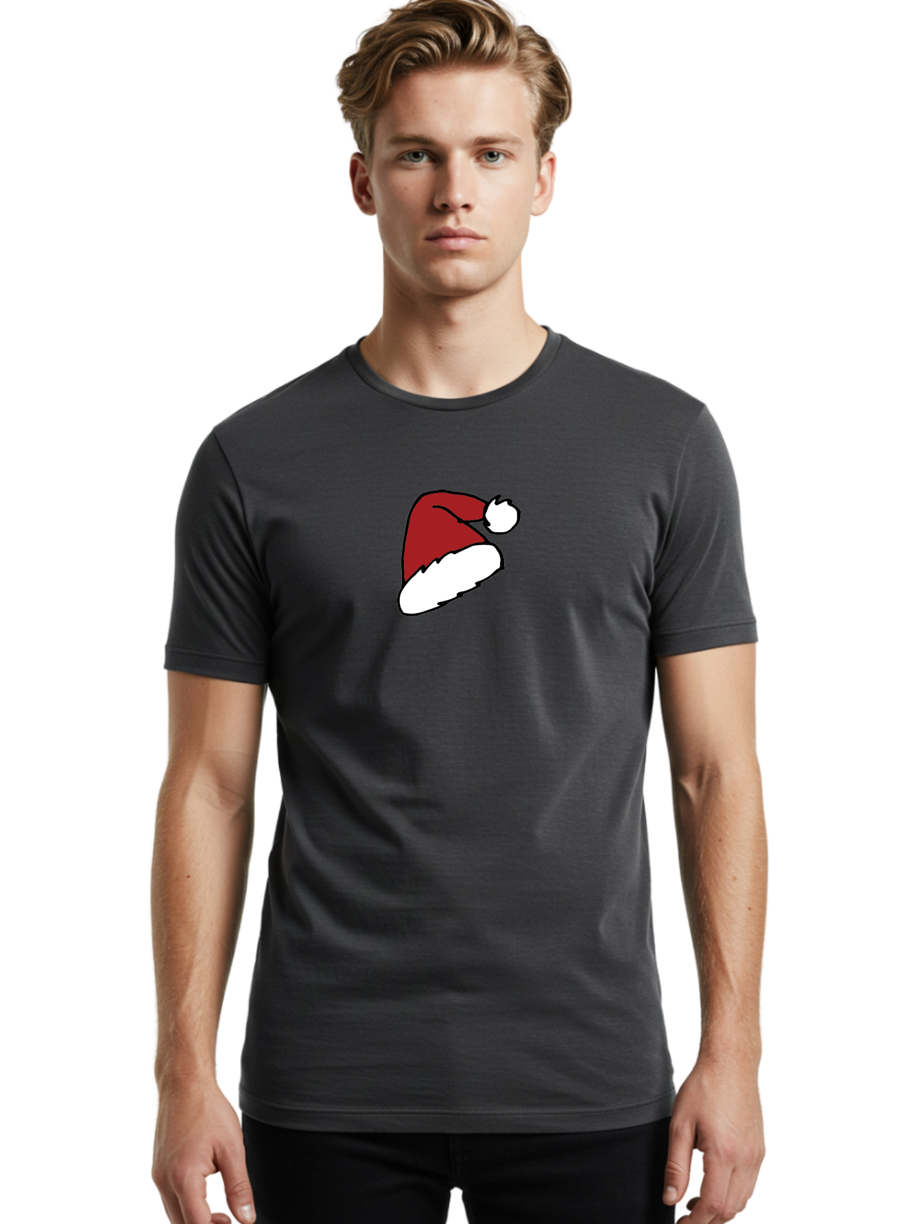 Santa-Hat Men'S Graphic Tee, 100% Cotton, Comfortable Casual Summer Wear, Machine Washable, Red And White Santa Hat, Christmas Accessory, Festive Headwear, Holiday Symbol, Cartoon Illustration, Winter Wear, Seasonal Decoration Aab095
