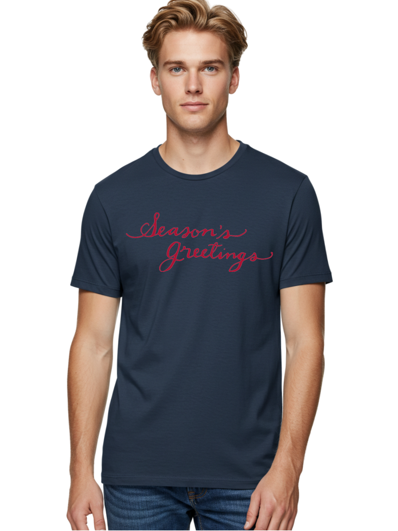 Season-S-Greetings-1 Men'S Graphic Tee, 100% Cotton, Comfortable Casual Summer Wear, Machine Washable, Season'S Greetings, Holiday Message, Festive Greeting, Cursive Text, Christmas Wishes, Holiday Season, Red And Green Color Scheme Aab099