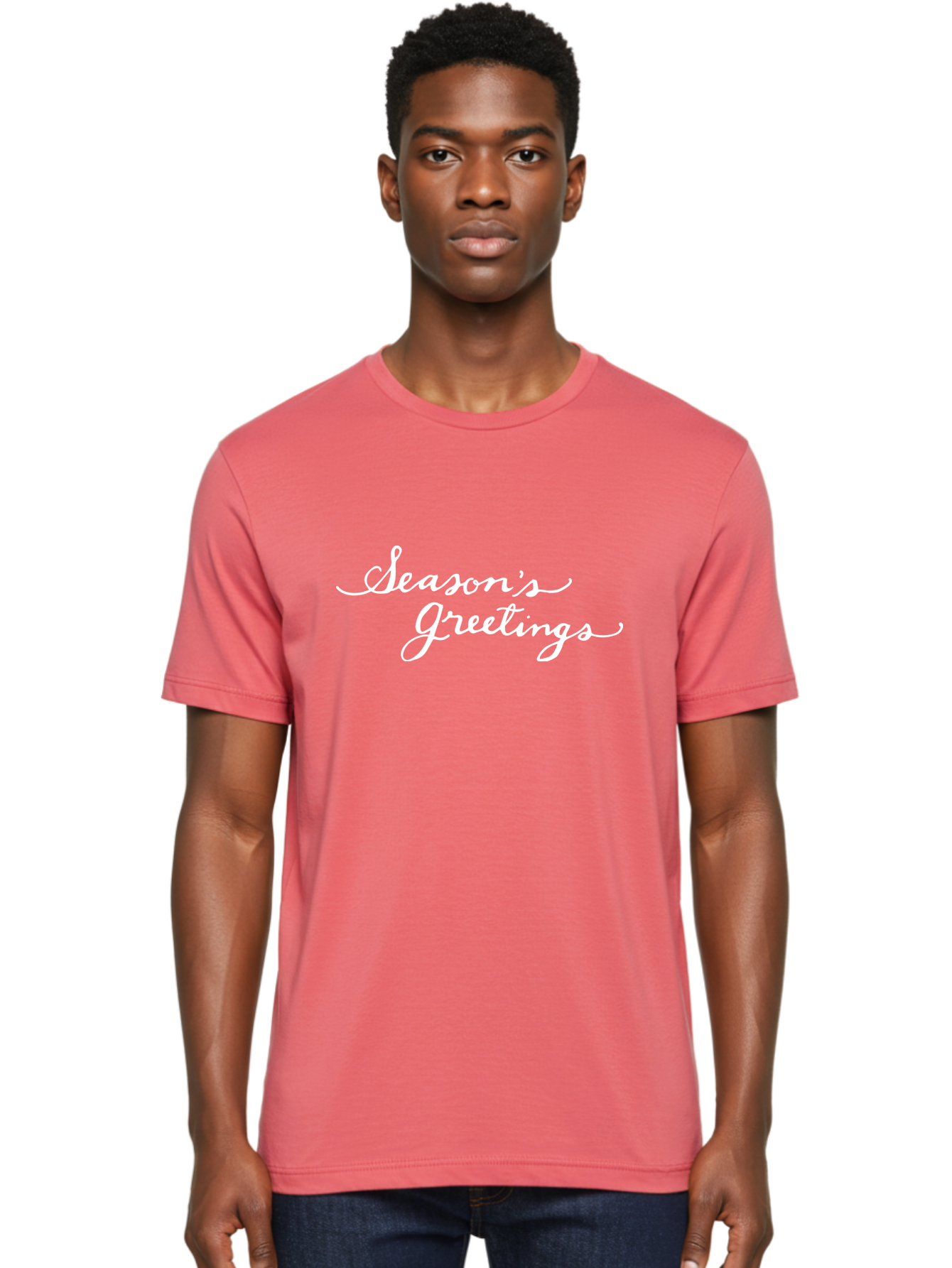 Season-S-Greetings Men'S Graphic Tee, 100% Cotton, Comfortable Casual Summer Wear, Machine Washable, Season'S Greetings, Holiday Message, Festive Greeting, Christmas Wishes, White Cursive Text, Elegant Script, Winter Season Aab100