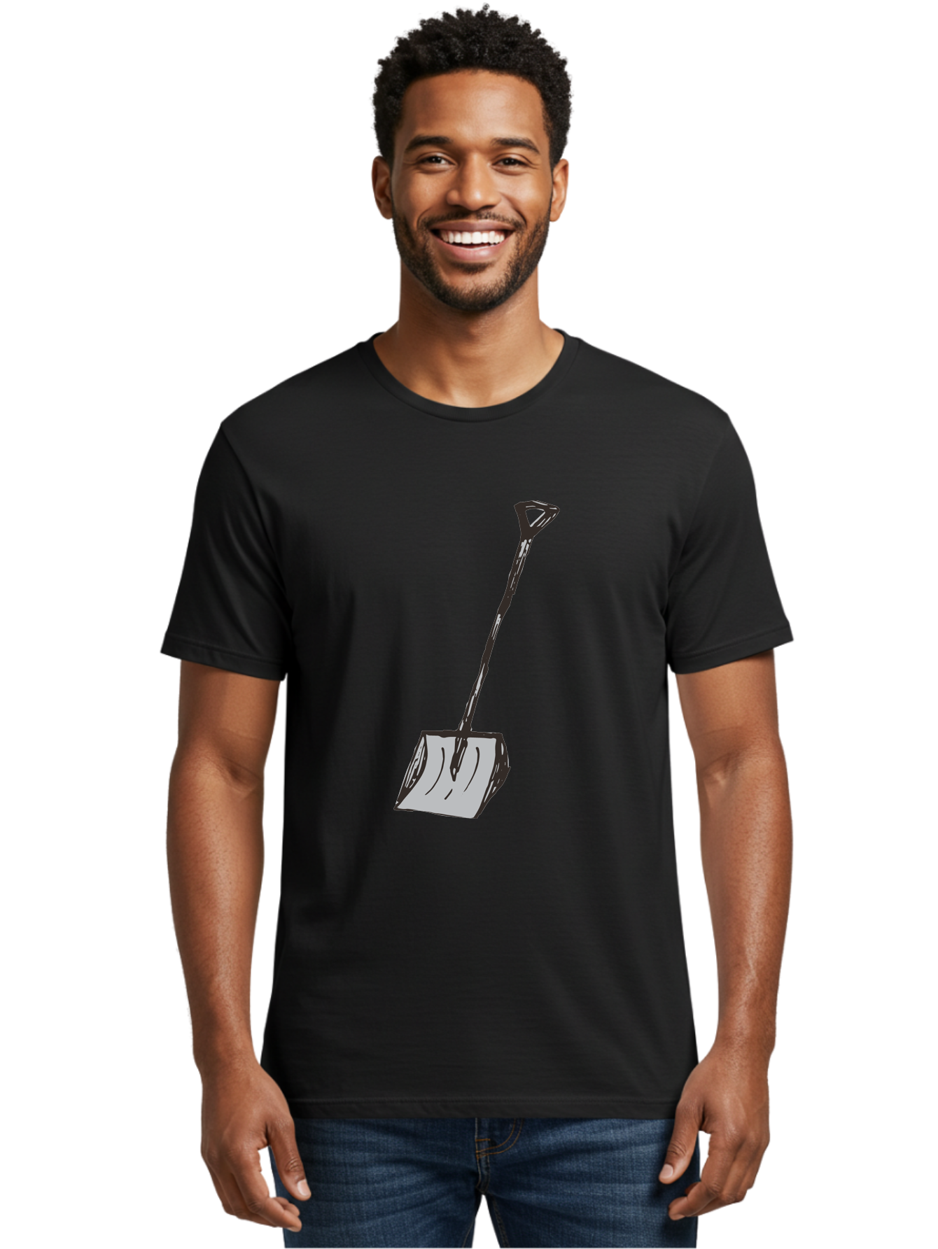 Shovel-1 Men'S Graphic Tee, 100% Cotton, Comfortable Casual Summer Wear, Machine Washable, Handheld Shovel, Gardening Tool, Digging Equipment, Metal Handle, Curved Blade, Rectangular Head, Simple Design, Illustration Style, Black Outline Aab101