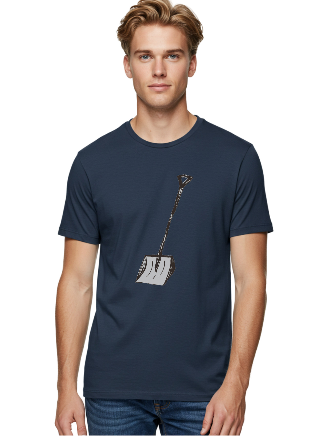Shovel-1 Men'S Graphic Tee, 100% Cotton, Comfortable Casual Summer Wear, Machine Washable, Handheld Shovel, Gardening Tool, Digging Equipment, Metal Handle, Curved Blade, Rectangular Head, Simple Design, Illustration Style, Black Outline Aab101
