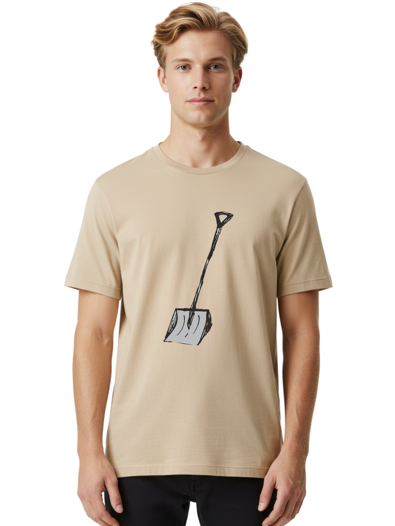 Shovel-1 Men'S Graphic Tee, 100% Cotton, Comfortable Casual Summer Wear, Machine Washable, Handheld Shovel, Gardening Tool, Digging Equipment, Metal Handle, Curved Blade, Rectangular Head, Simple Design, Illustration Style, Black Outline Aab101