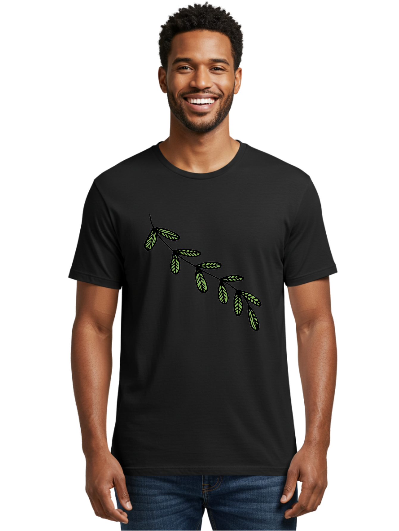 Simple-Leaves Men'S Graphic Tee, 100% Cotton, Comfortable Casual Summer Wear, Machine Washable, Simple Leaf Illustration, Minimalist Leaf Design, Black Leaves, Leaf Pattern, Botanical Art, Leaf Texture, Nature-Inspired Graphics Aab104